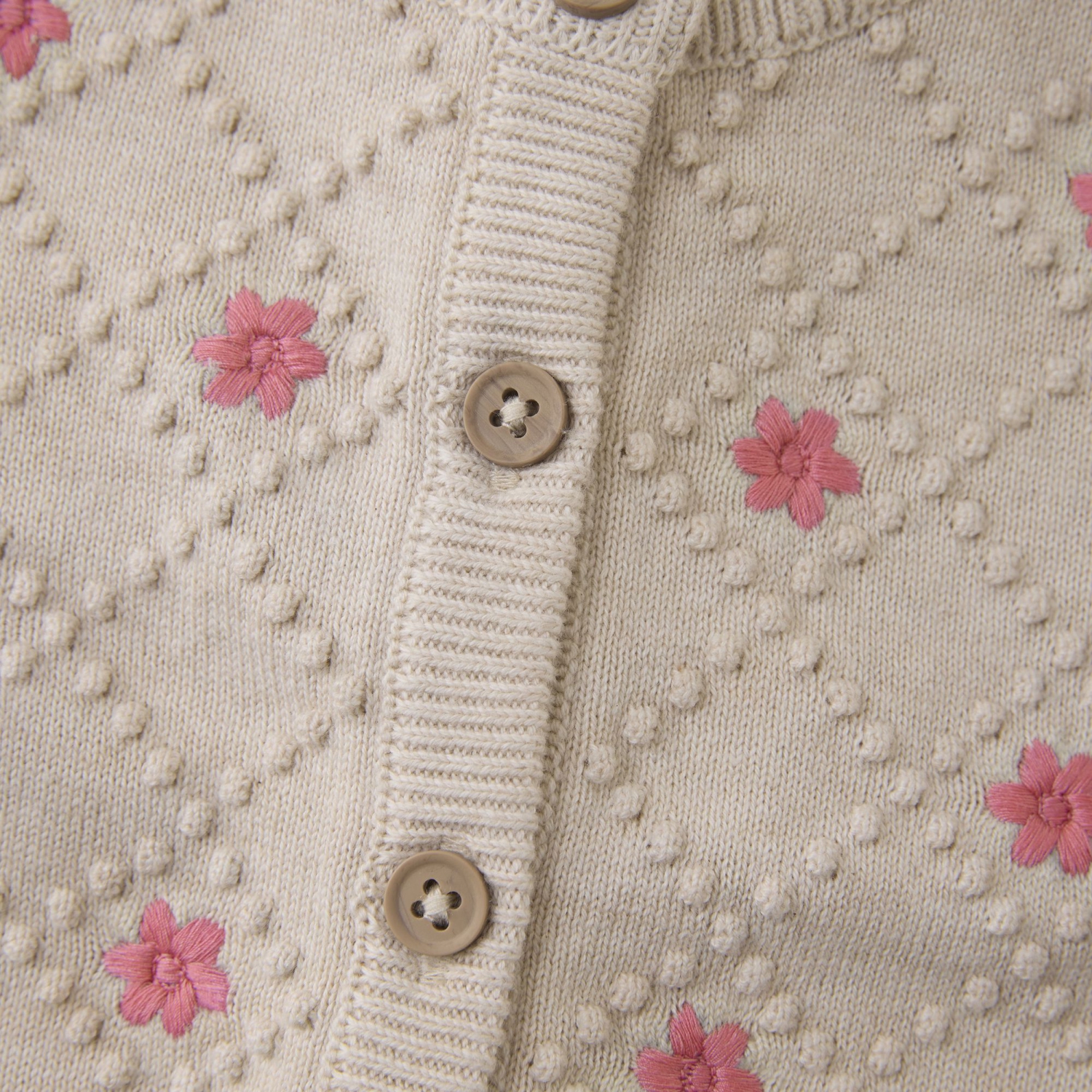 Minymo Organic Cotton Knit Cardigan - Flowers on Light Beige Melange