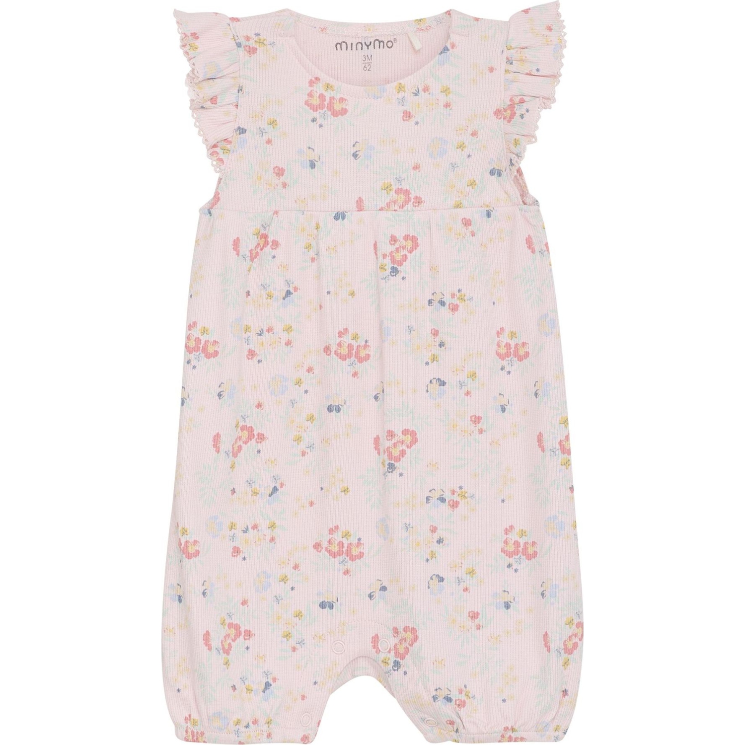 Minymo Ribbed Short-Sleeve Romper - Rose Quartz