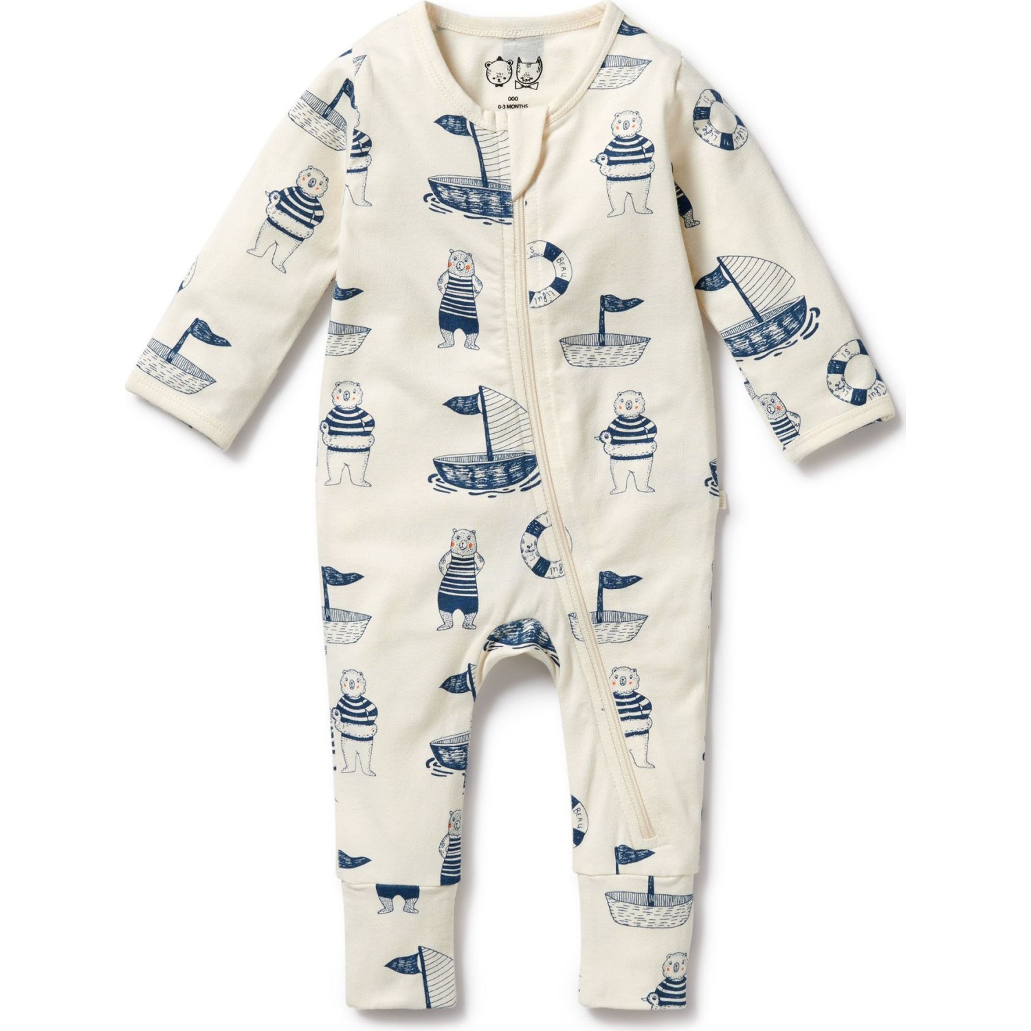 Wilson+Frenchy Organic Cotton Zipsuit with Feet - Nautical Bear