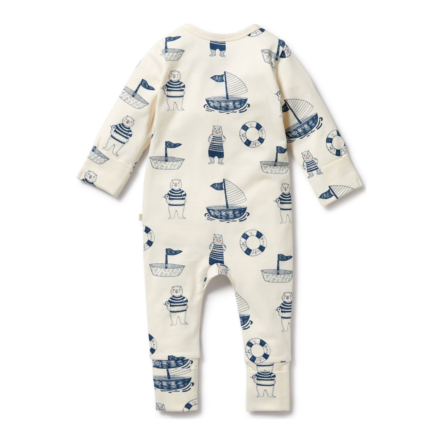 Wilson+Frenchy Organic Cotton Zipsuit with Feet - Nautical Bear