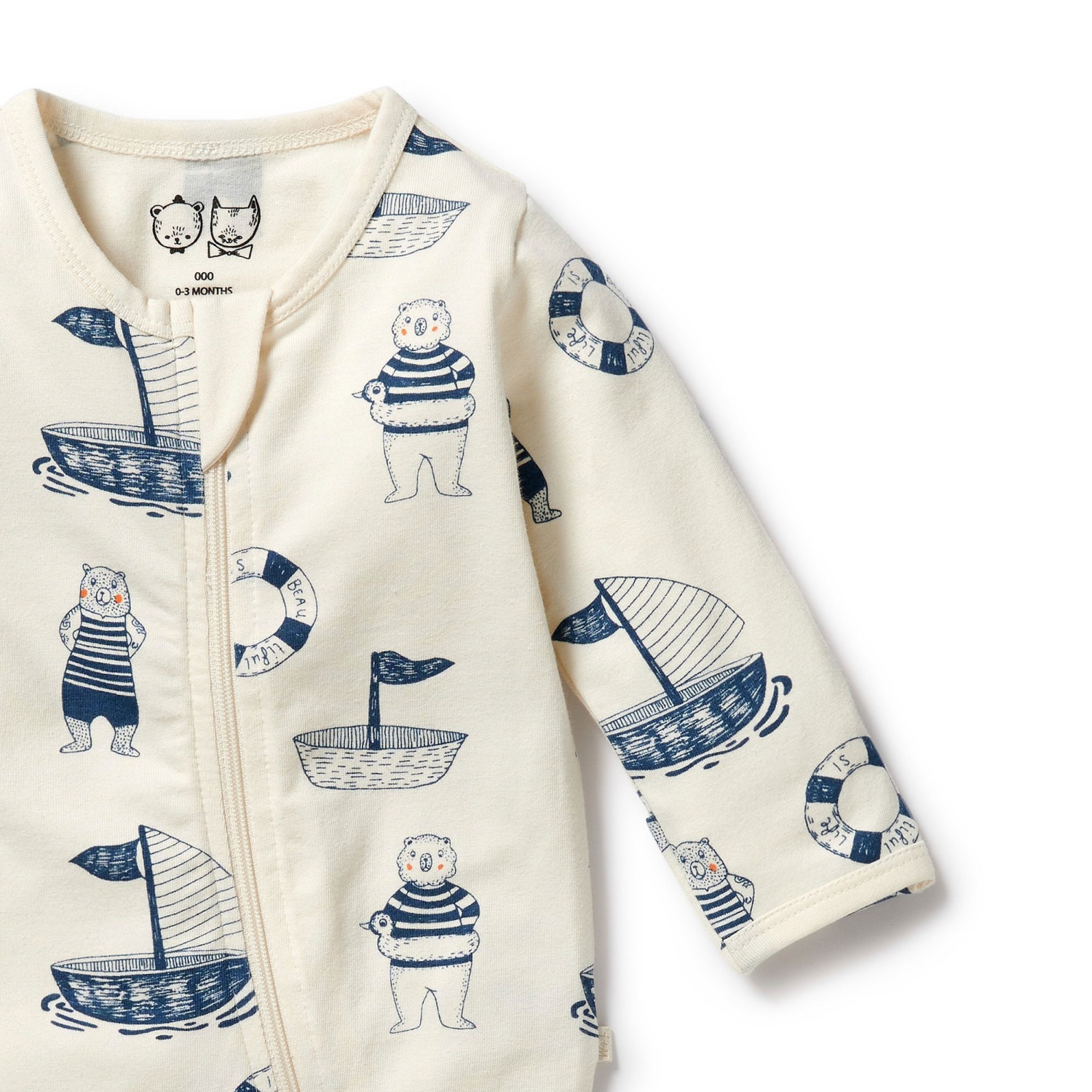 Wilson+Frenchy Organic Cotton Zipsuit with Feet - Nautical Bear