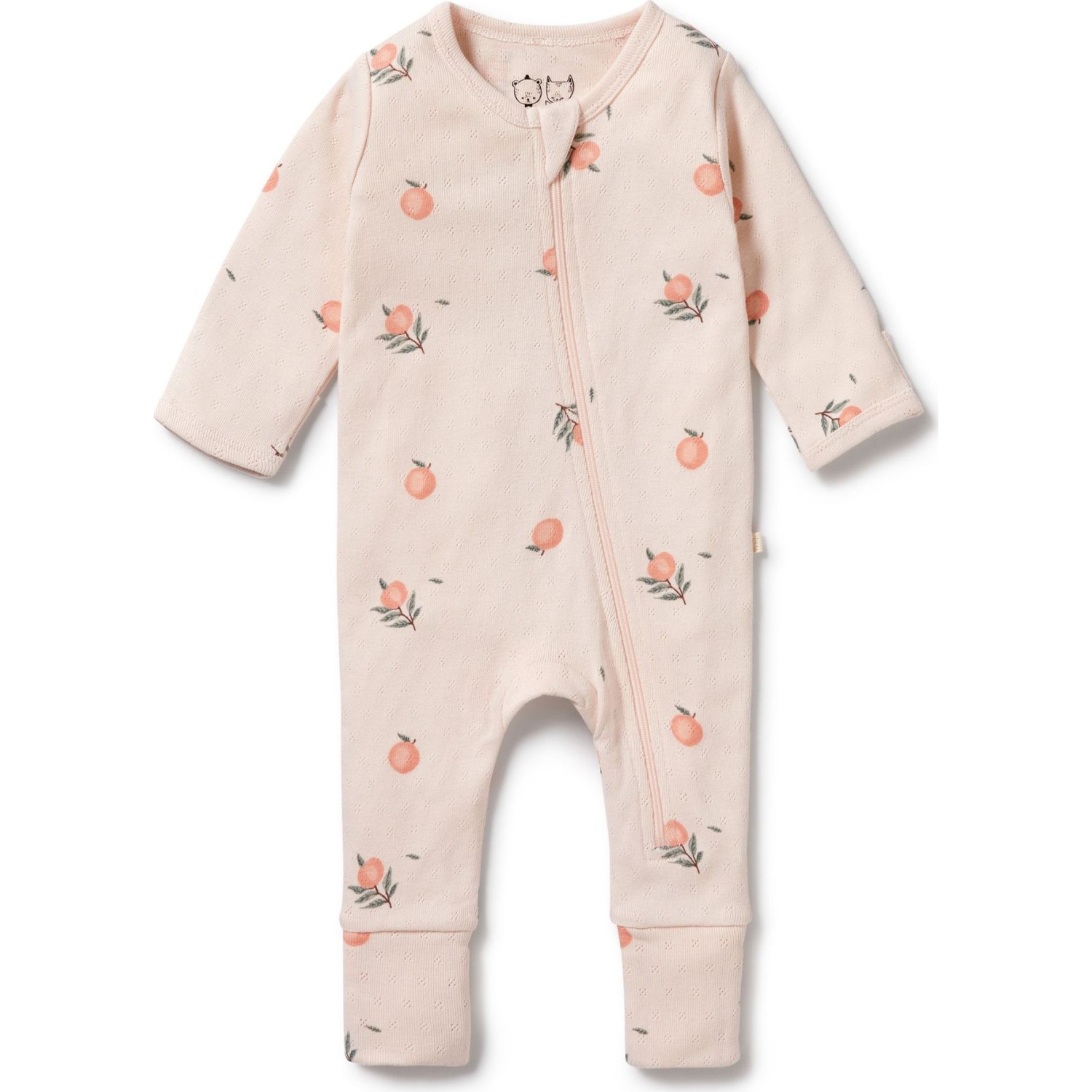 Wilson+Frenchy Organic Cotton Pointelle Zipsuit with Feet - Peaches