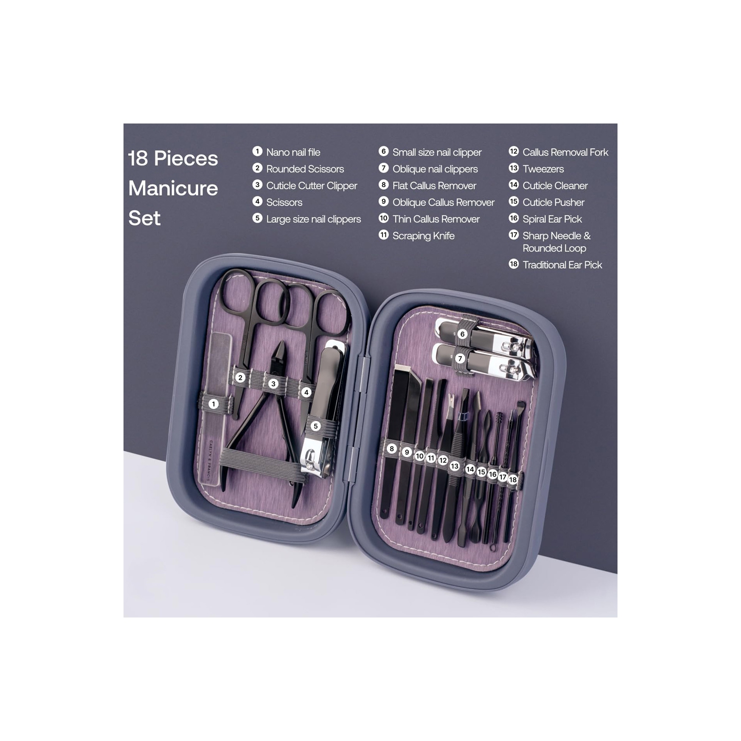 axGear Nail Clippers and Pedicure Manicure Care Kit 18 PCs Stainless Steel File Scissor