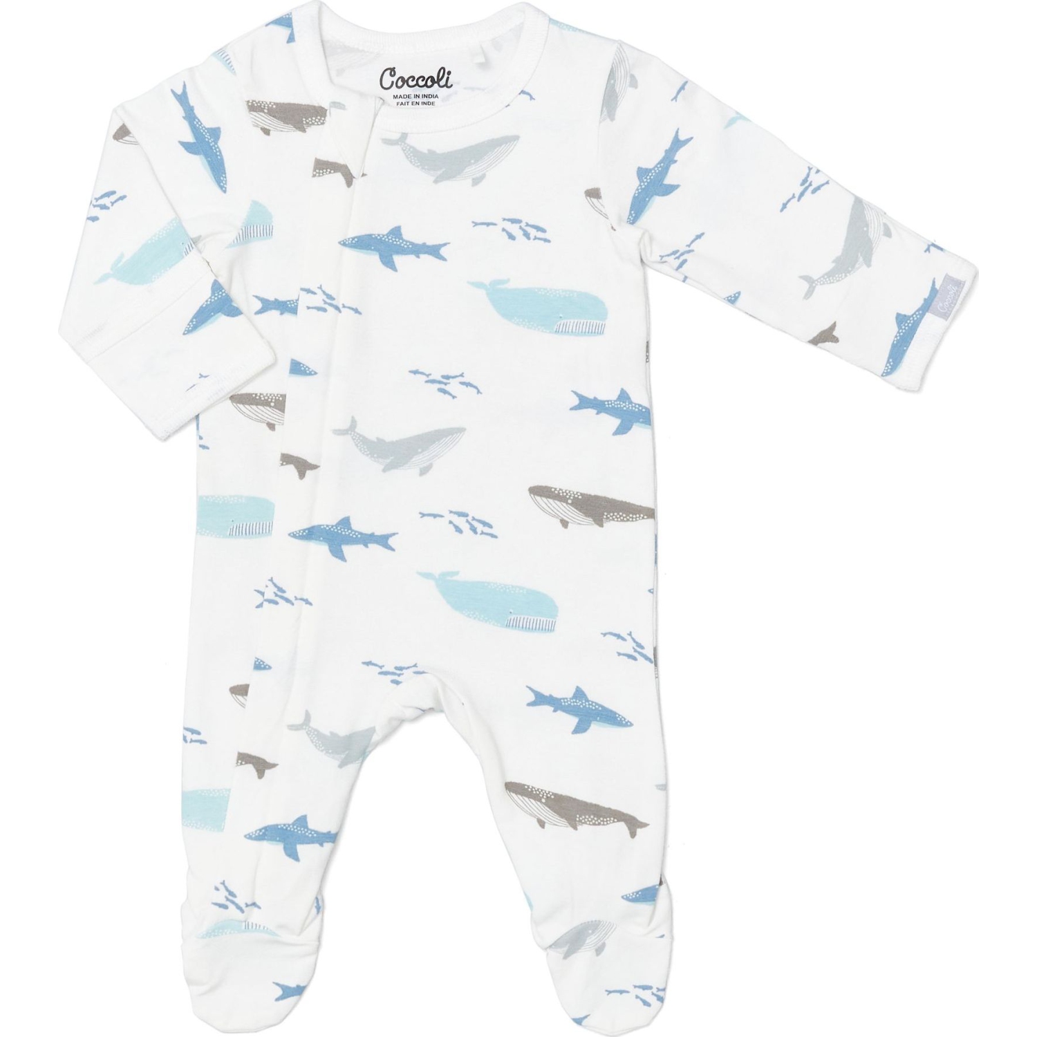 Coccoli Cotton-Modal Zippered Footie Sleeper - Ocean Life on Cream