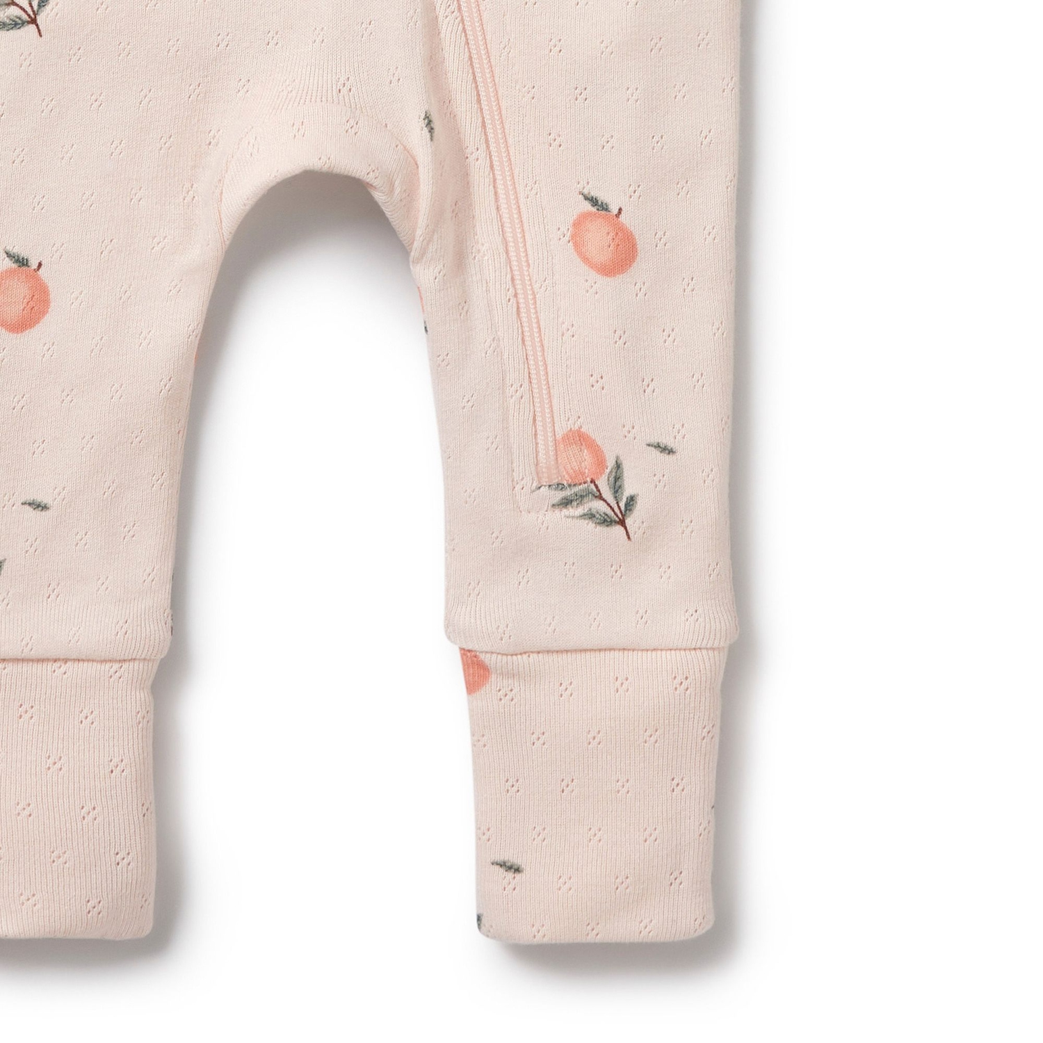 Wilson+Frenchy Organic Cotton Pointelle Zipsuit with Feet - Peaches