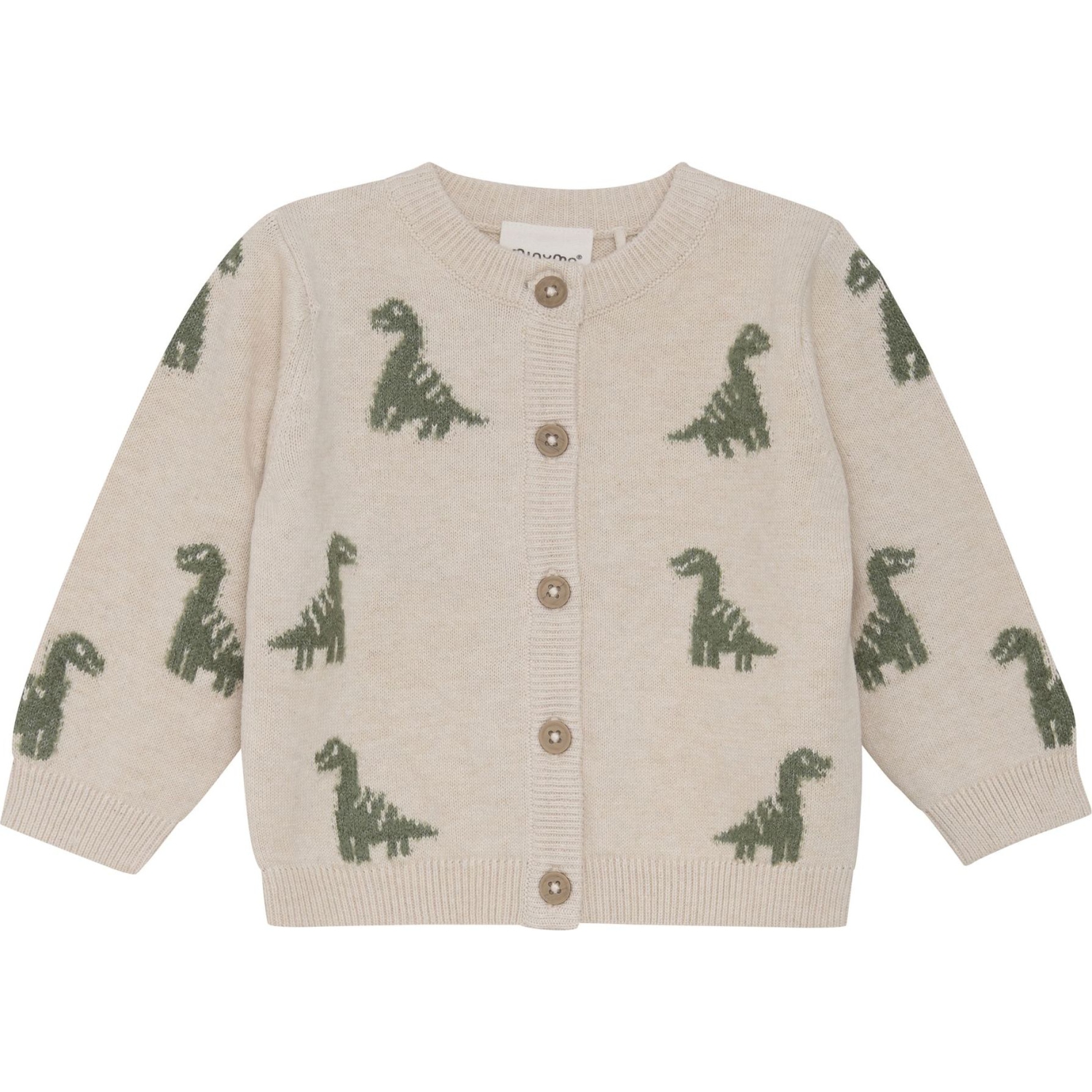 Minymo Organic Cotton Knit Cardigan - Dinos on Light Beige Melange