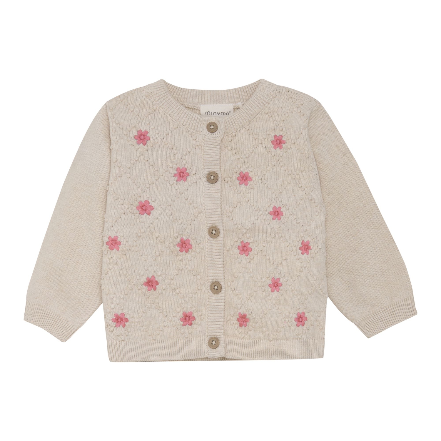 Gilet en tricot de coton biologique Minymo - Fleurs sur mélange beige pâle