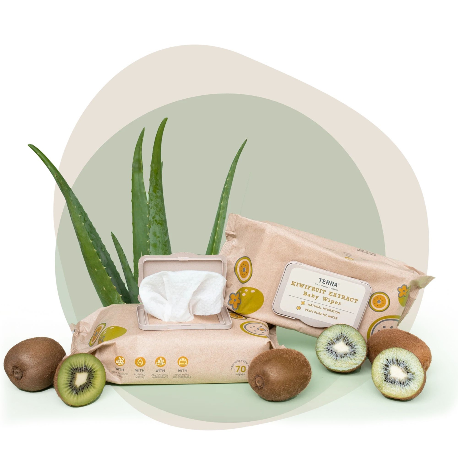 Terra Bamboo Wipes Kiwifruit 70/Pack