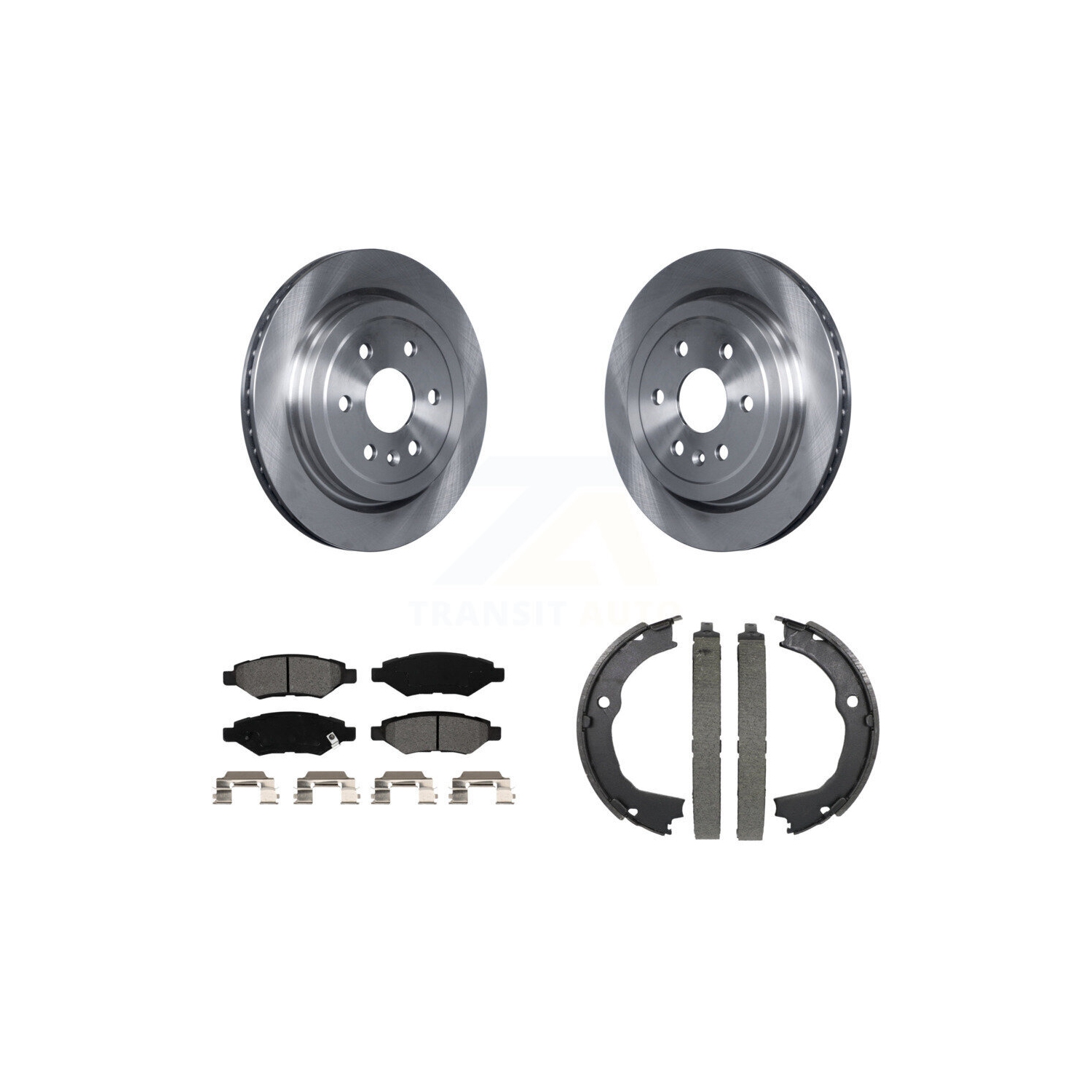 Rear Disc Rotors Semi-Metallic Pads & Parking Brake Shoes Kit For 2010-2016 Cadillac SRX K8S-104302