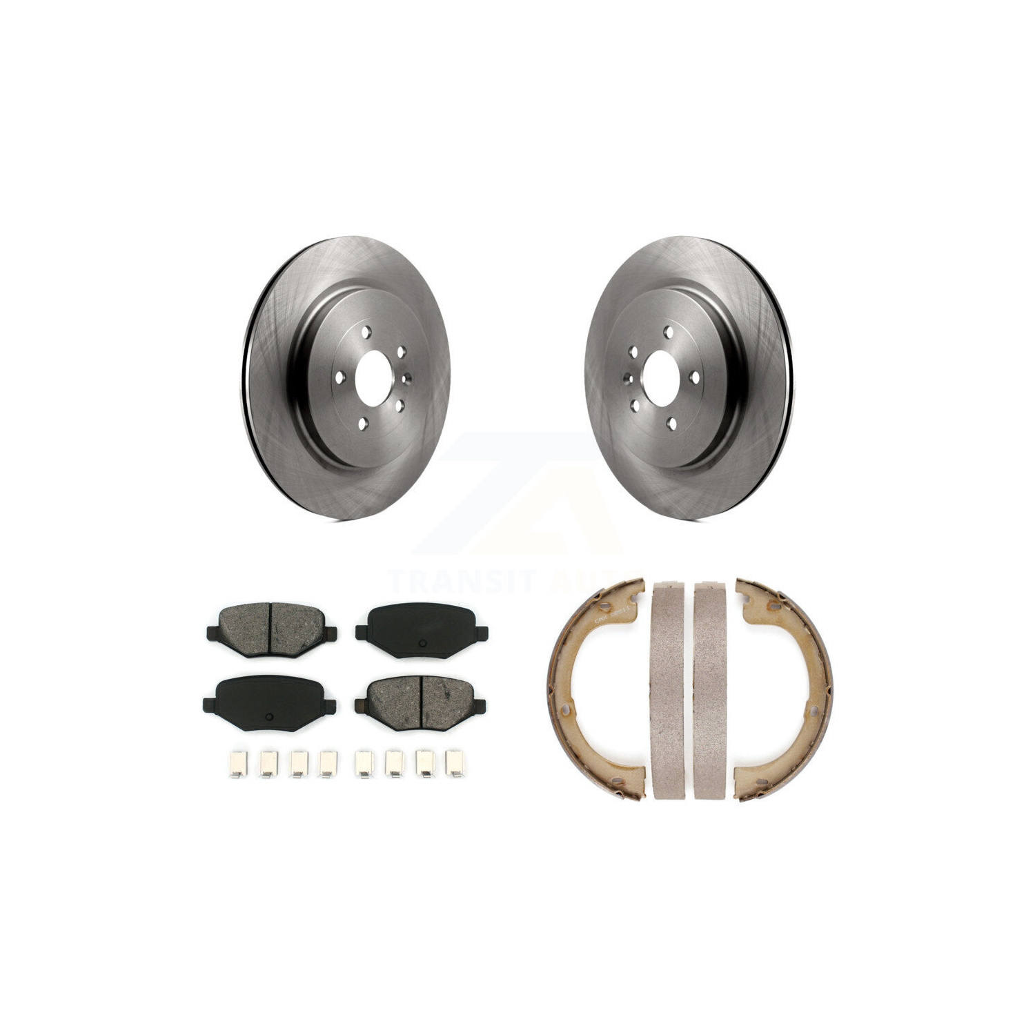 Rear Disc Rotors Semi-Metallic Pads And Parking Brake Shoes Kit For Lincoln MKT K8S-104319