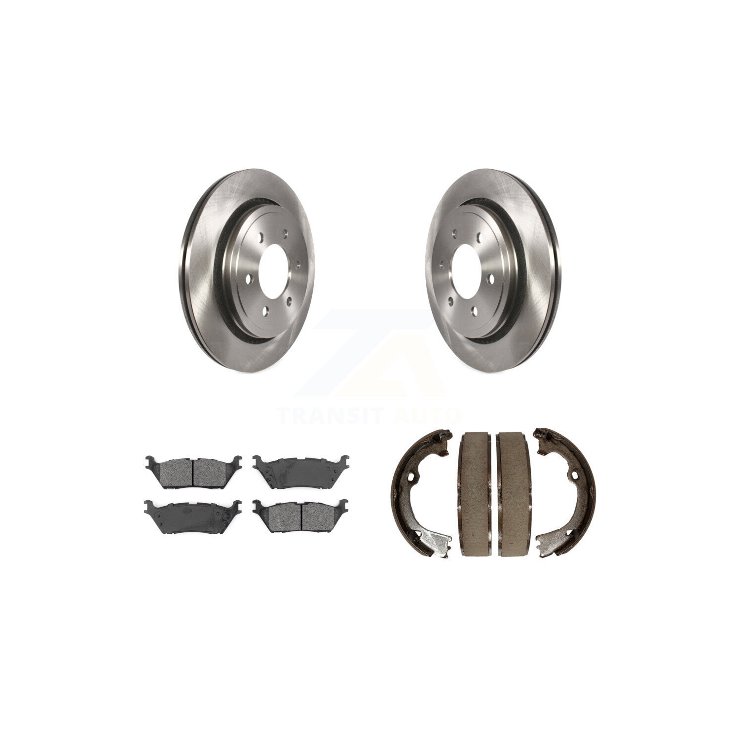 Rear Disc Rotors Semi-Metallic Pads And Parking Brake Shoes Kit For Ford F-150 K8S-104350