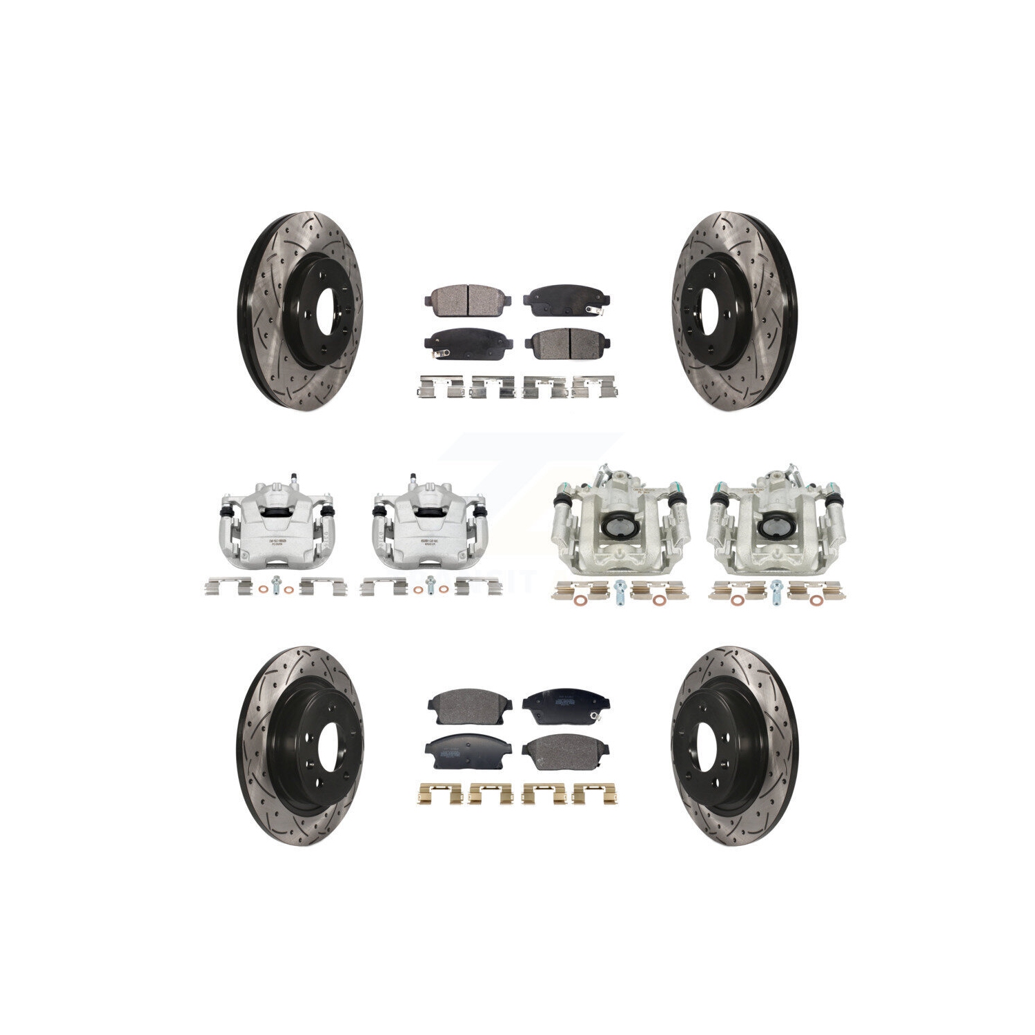 Front Rear Brake Caliper Drill Slotted Rotors Semi-Metallic Pad Kit For Chevrolet KCD-100676P