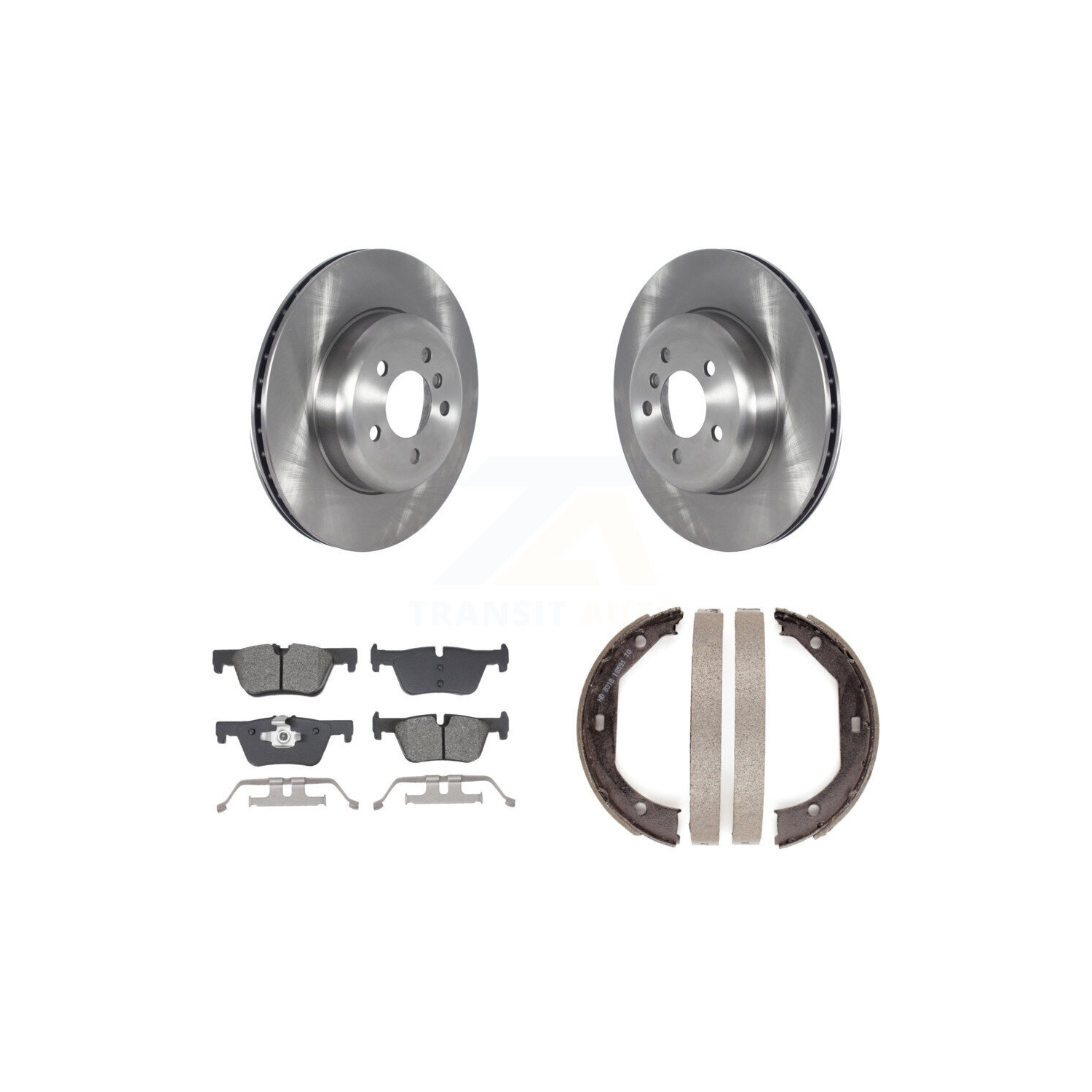 Rear Disc Rotors Semi-Metallic Pads & Parking Brake Shoes Kit For BMW 328i GT xDrive 330i K8S-104336