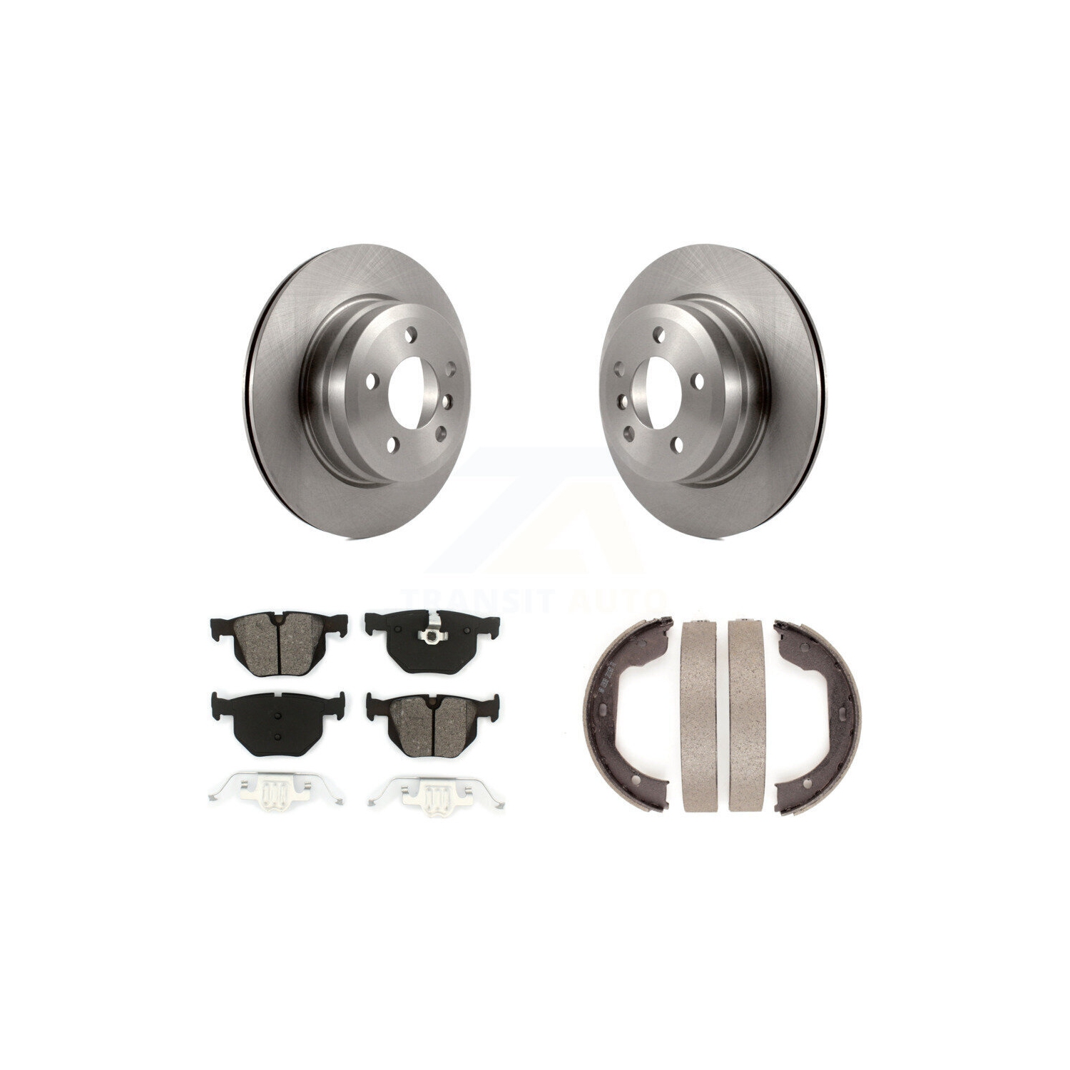 Rear Disc Rotors Semi-Metallic Pads And Parking Brake Shoes Kit For BMW X5 X6 K8S-104339