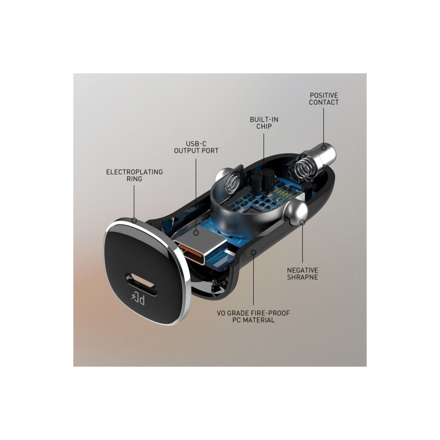 Chargeur rapide USB-C pour l'auto d'AxGear universel 30&nbsp;W de type C avec câble USB-C, 3 pi, modèle compact