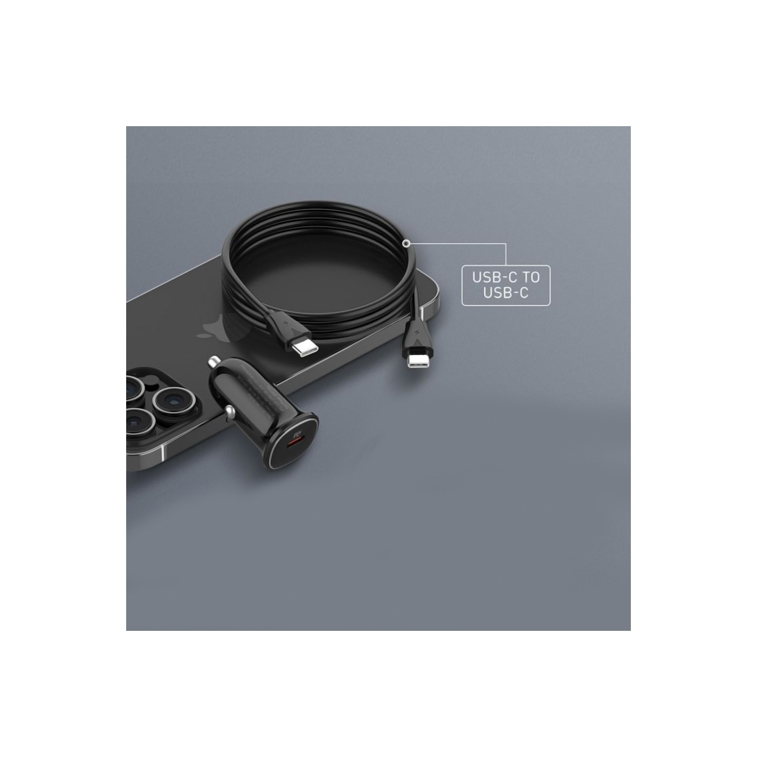 Chargeur rapide USB-C pour l'auto d'AxGear universel 30&nbsp;W de type C avec câble USB-C, 3 pi, modèle compact