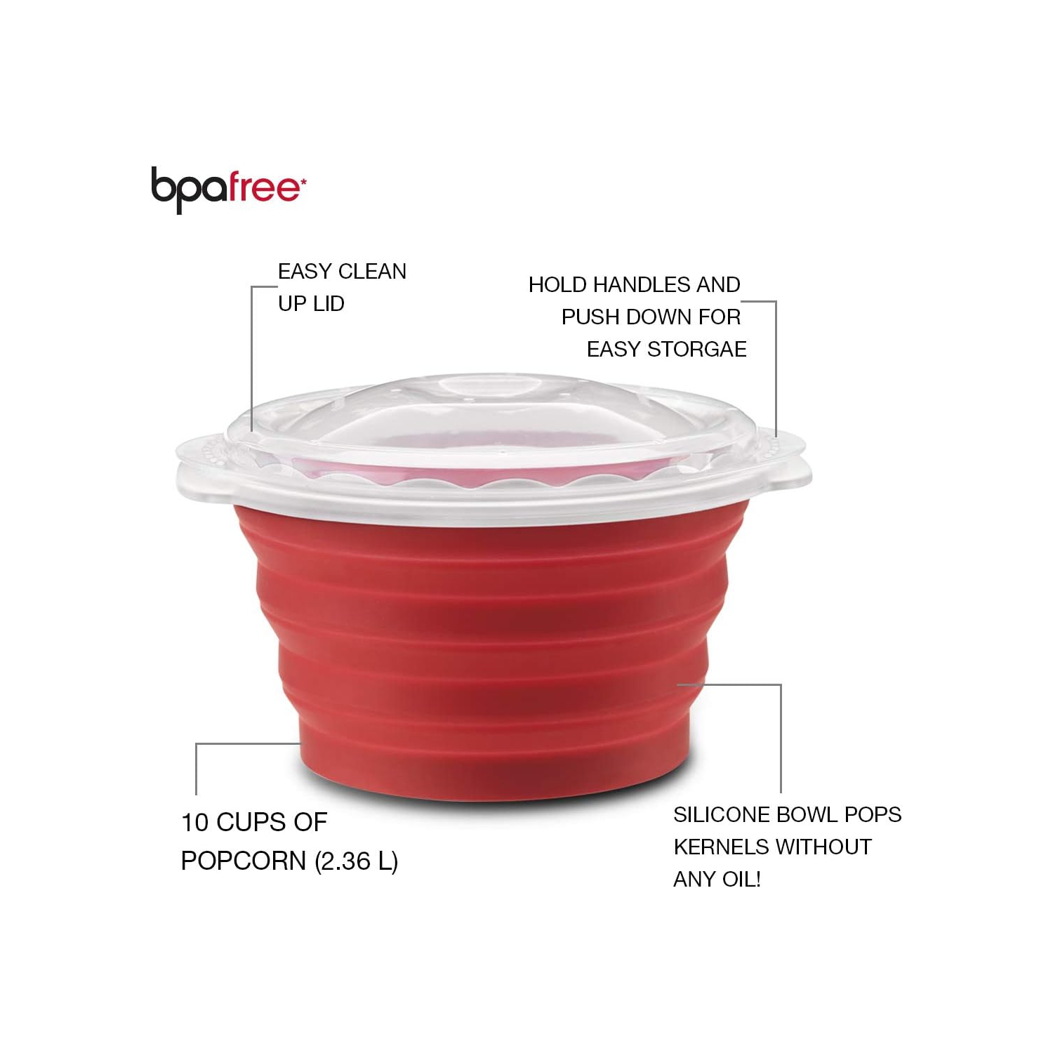 Cuisinart Collapsible Microwave Popcorn Popper, Red, Silicone