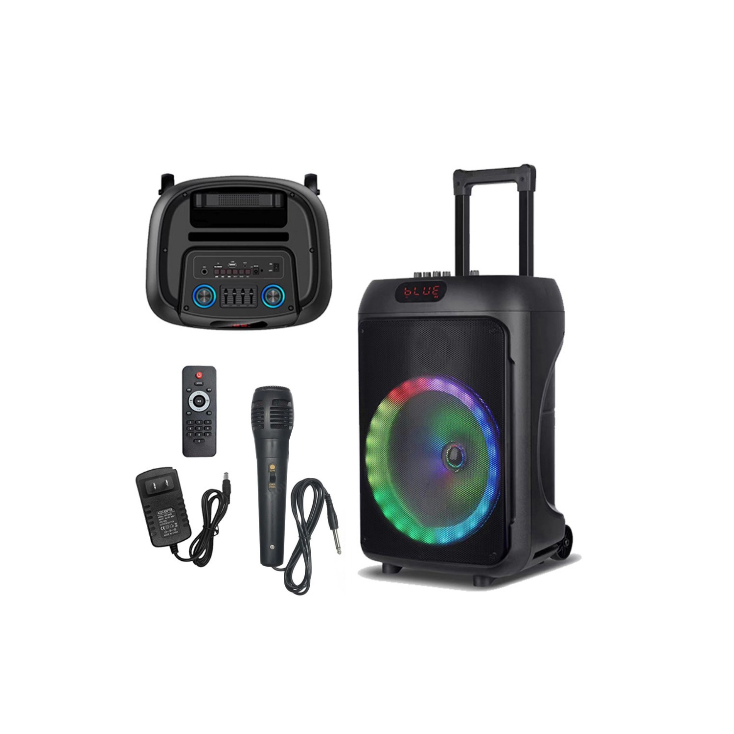 Haut-parleur d'extrêmes graves portatif 12 PO Bluetooth d'AxGear avec lampe et microphone d'extérieur avec fil LED