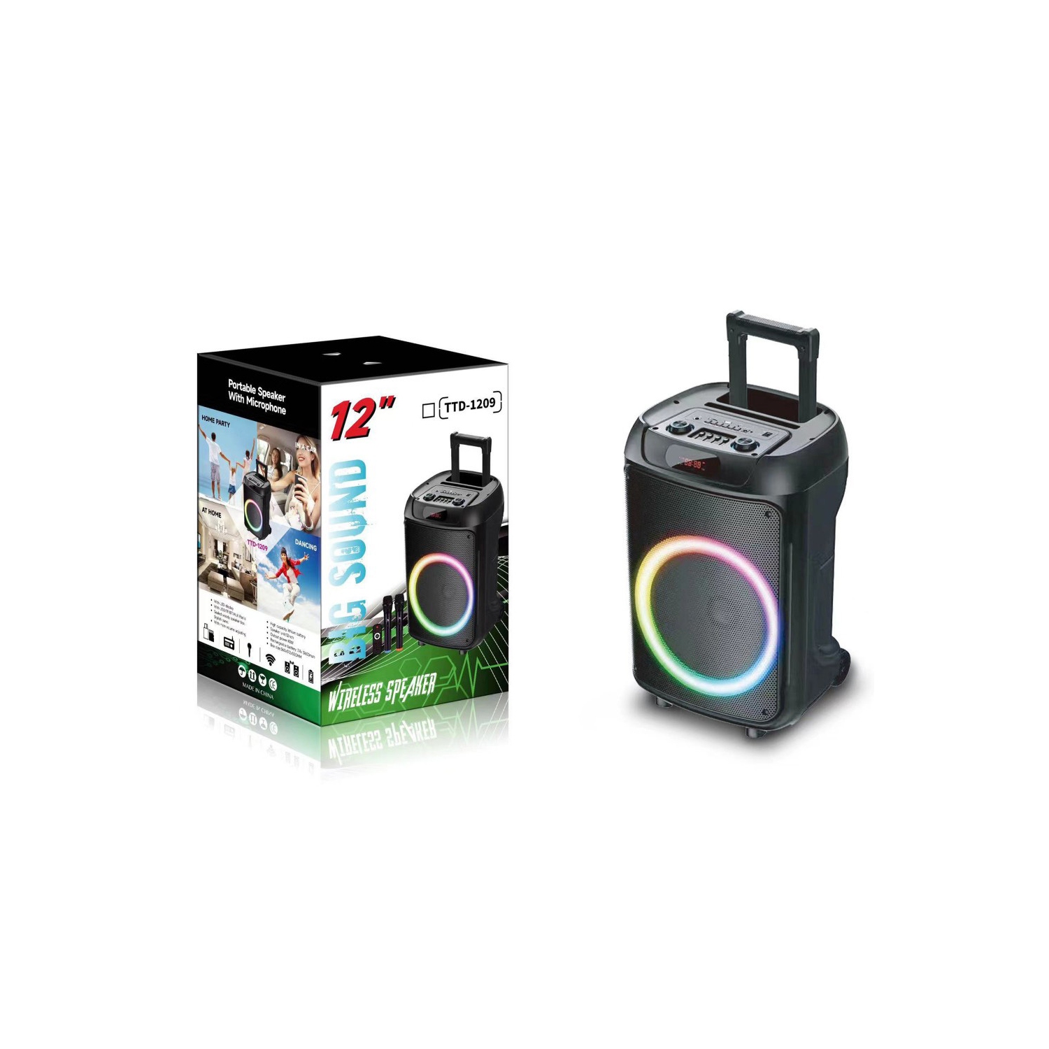 Haut-parleur d'extrêmes graves portatif 12 PO Bluetooth d'AxGear avec lampe et microphone d'extérieur avec fil LED