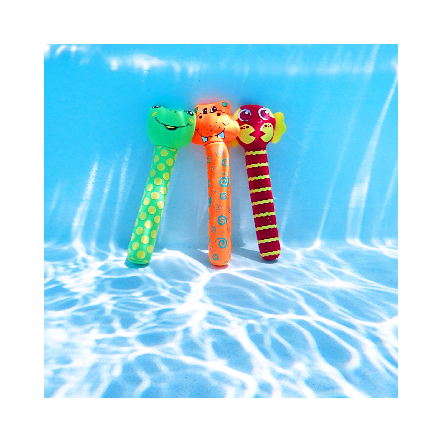 Bâtons de plongée lestés en néoprène animal - 7&nbsp;po - Multicolore - Ensemble de 3