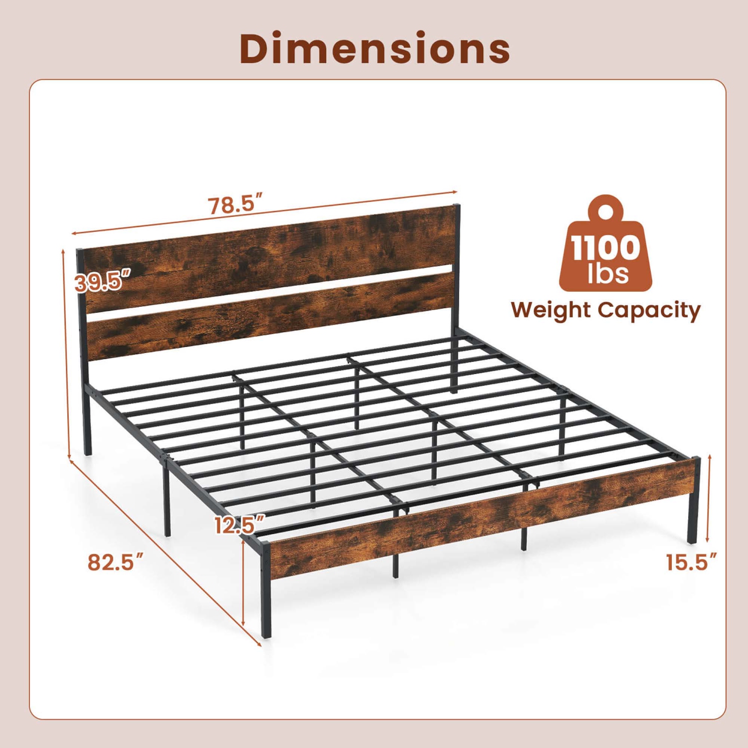 Costway Twin/Full/Queen/King Size Bed Frame with Wooden Headboard Under-Bed Storage No Box Spring Needed