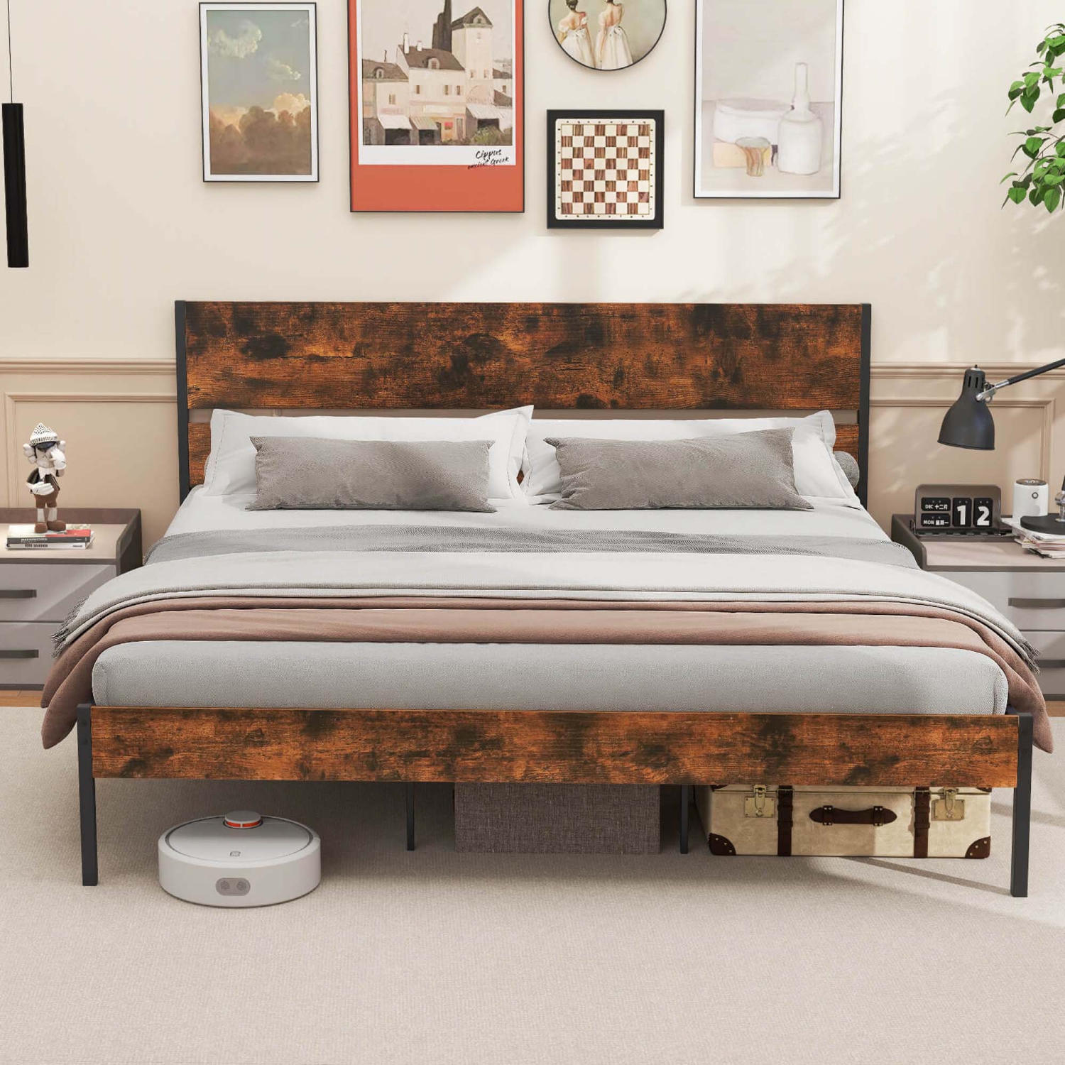Costway Twin/Full/Queen/King Size Bed Frame with Wooden Headboard Under-Bed Storage No Box Spring Needed