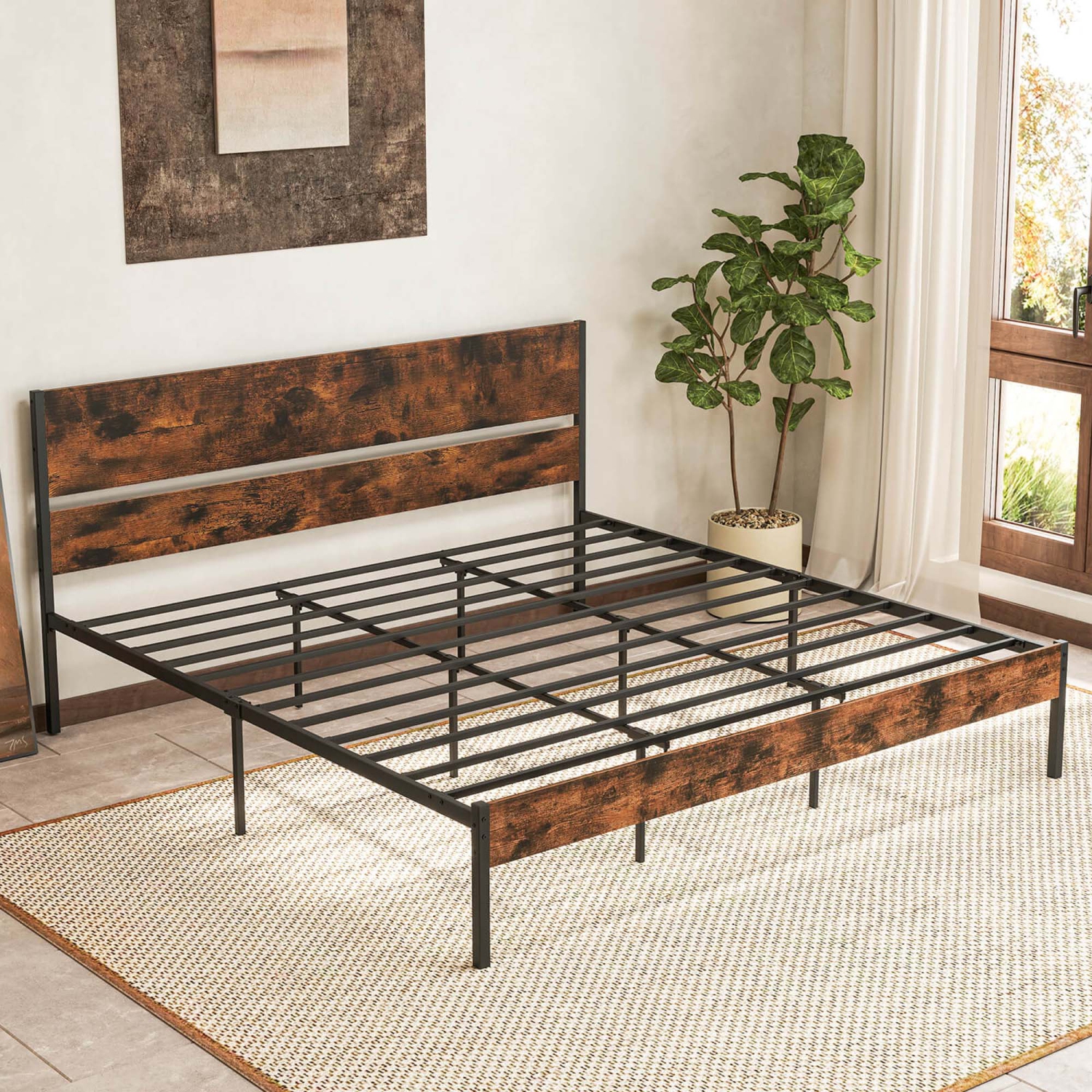 Costway Twin/Full/Queen/King Size Bed Frame with Wooden Headboard Under-Bed Storage No Box Spring Needed