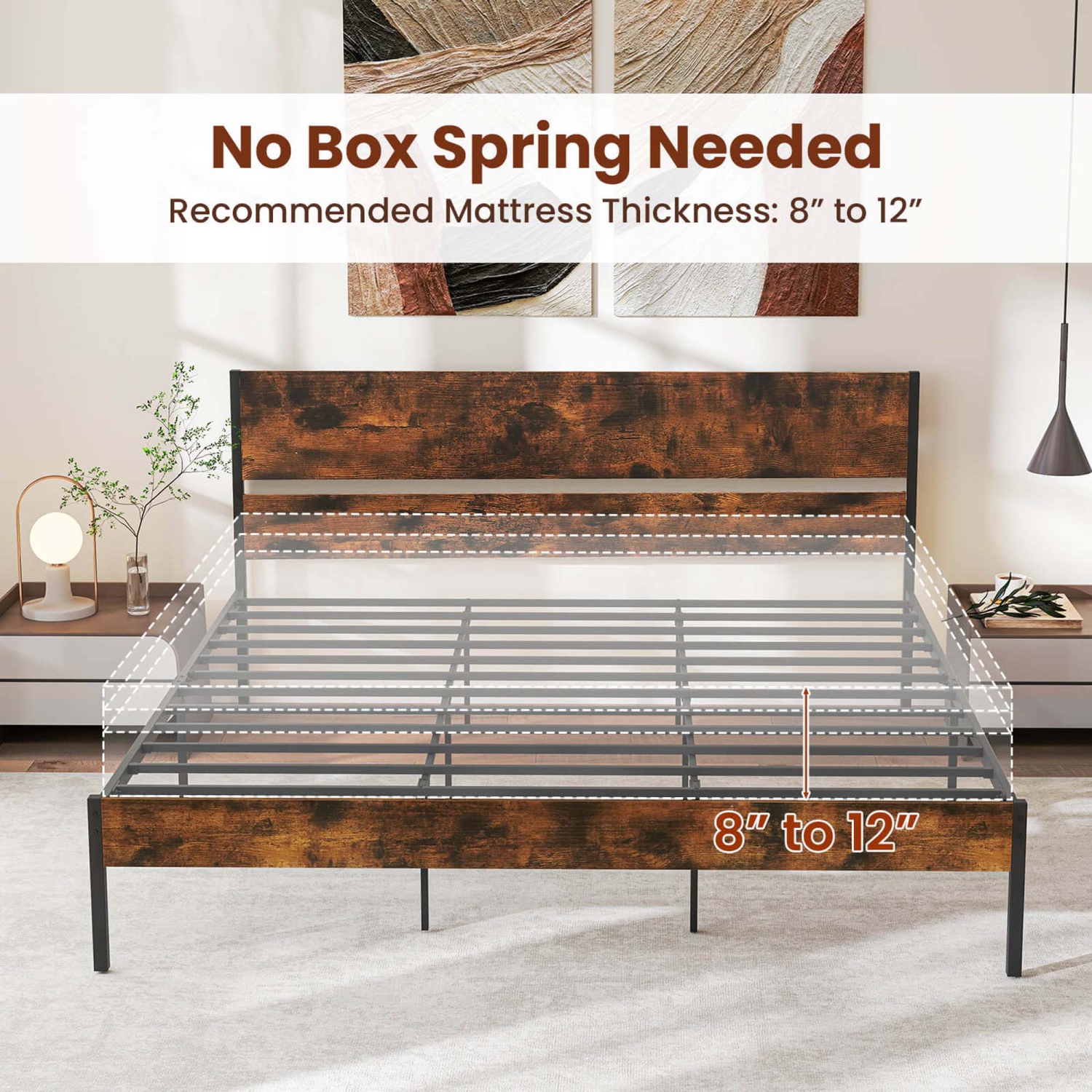 Costway Twin/Full/Queen/King Size Bed Frame with Wooden Headboard Under-Bed Storage No Box Spring Needed