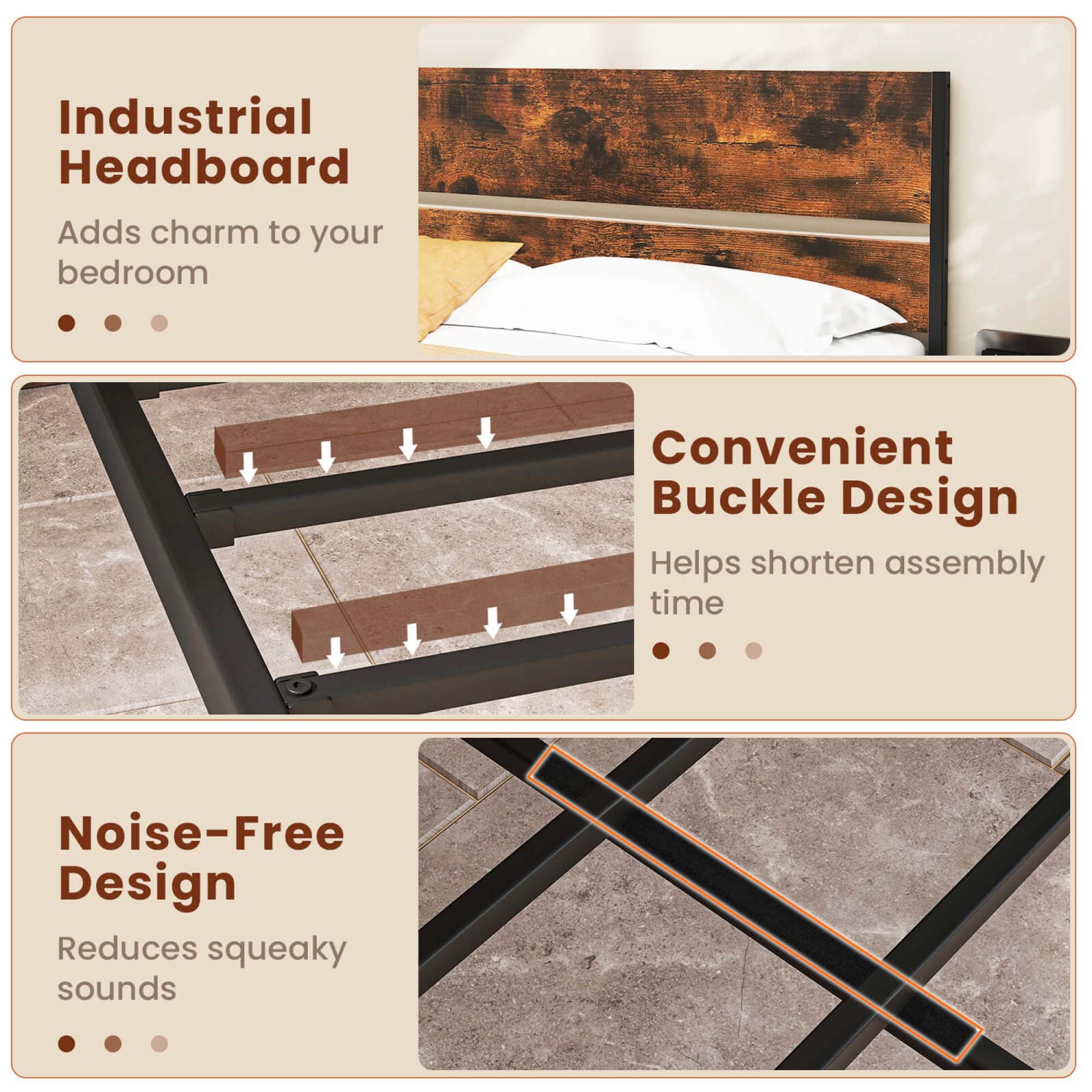 Costway Twin/Full/Queen/King Size Bed Frame with Wooden Headboard Under-Bed Storage No Box Spring Needed