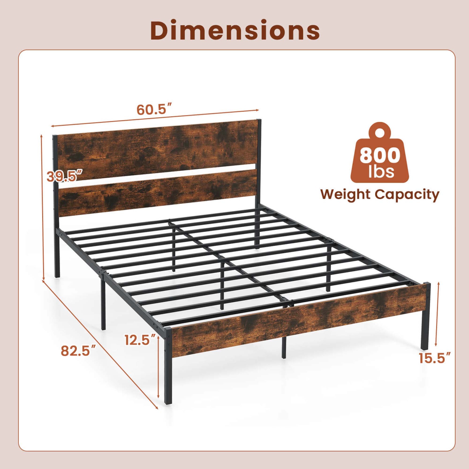 Costway Twin/Full/Queen/King Size Bed Frame with Wooden Headboard Under-Bed Storage No Box Spring Needed