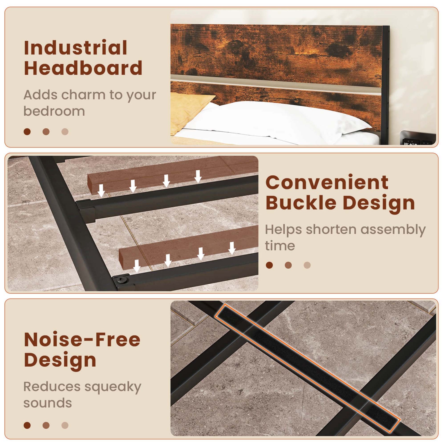 Costway Twin/Full/Queen/King Size Bed Frame with Wooden Headboard Under-Bed Storage No Box Spring Needed