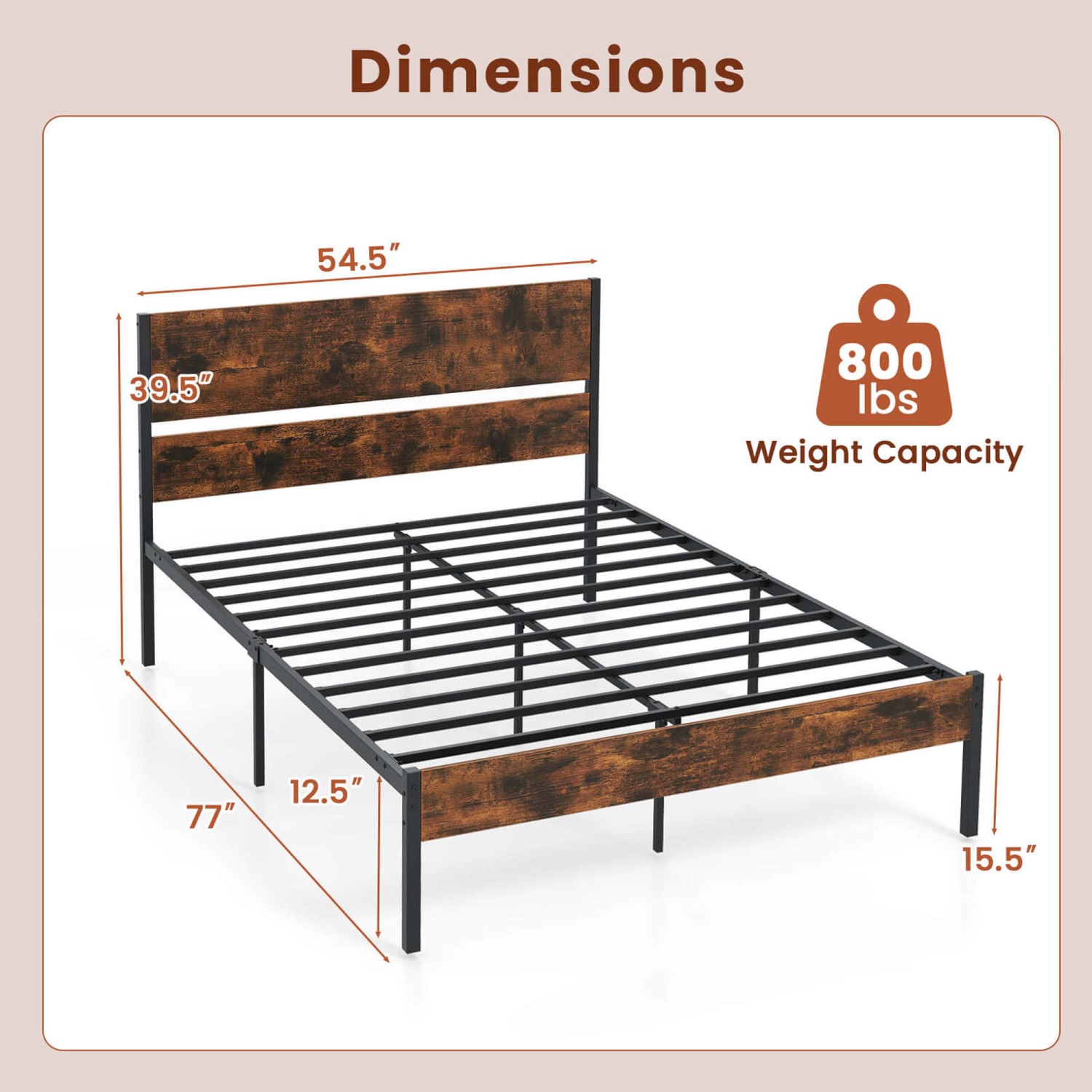 Costway Twin/Full/Queen/King Size Bed Frame with Wooden Headboard Under-Bed Storage No Box Spring Needed