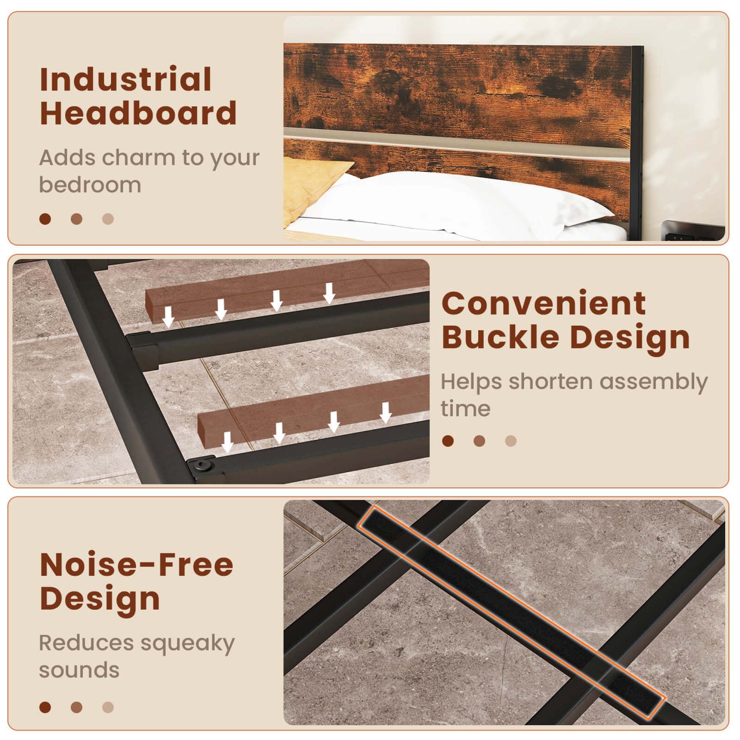 Costway Twin/Full/Queen/King Size Bed Frame with Wooden Headboard Under-Bed Storage No Box Spring Needed