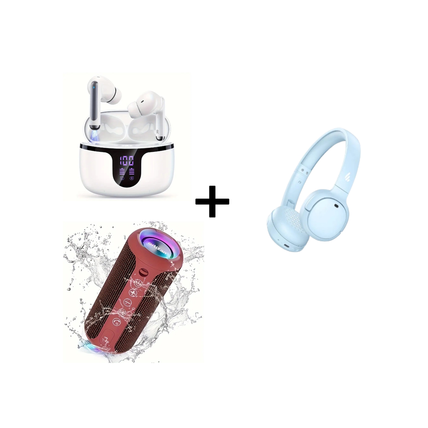 Wireless Earbuds with HiFi Sound, Active Noise Cancellation, 68H Battery Life, Foldable Over-Ear Headphones, Portable 24W Speaker with BT 5.3, RGB