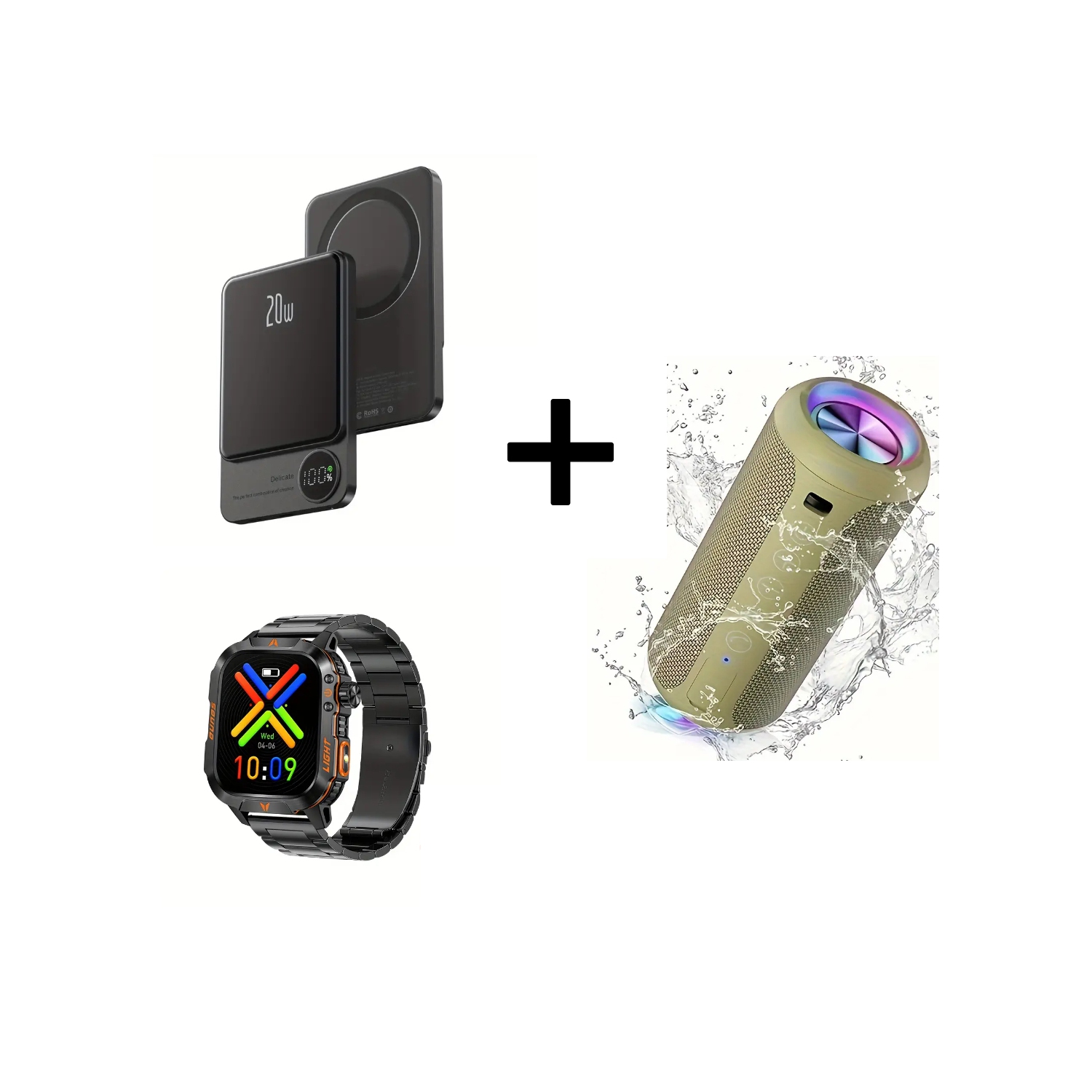 Slim Wireless Magnetic Power Bank 5000mAh, Portable Charger, 24W Outdoor Wireless Speaker, 2024 Sports Smartwatch with 100+ Modes