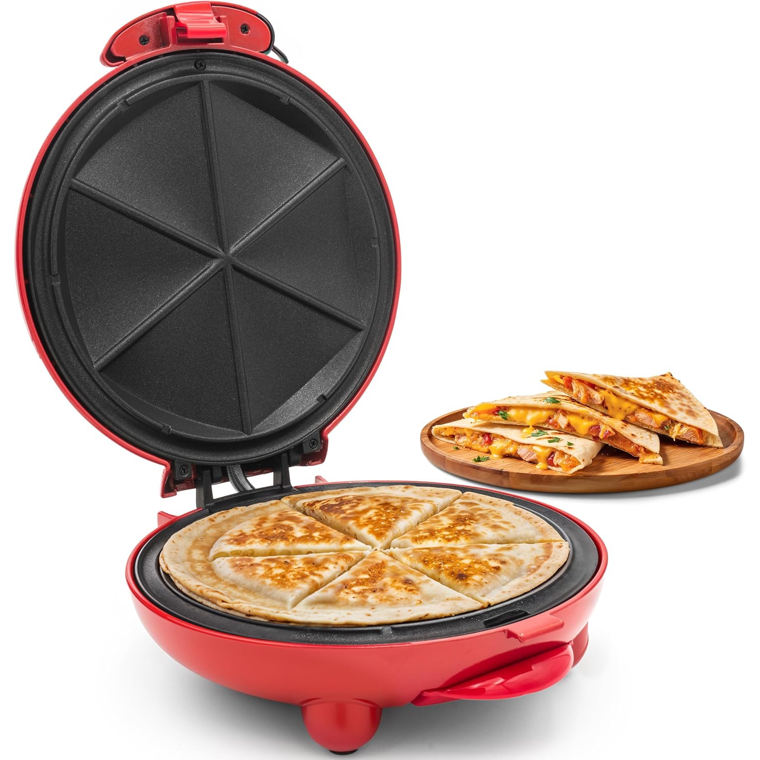 Elite Gourmet – Machine à quesadillas électrique antiadhésive de 8&nbsp;po, 6 tranches, rouge
