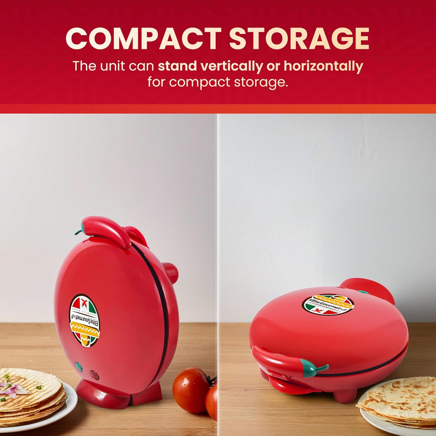 Elite Gourmet – Machine à quesadillas électrique antiadhésive de 8&nbsp;po, 6 tranches, rouge