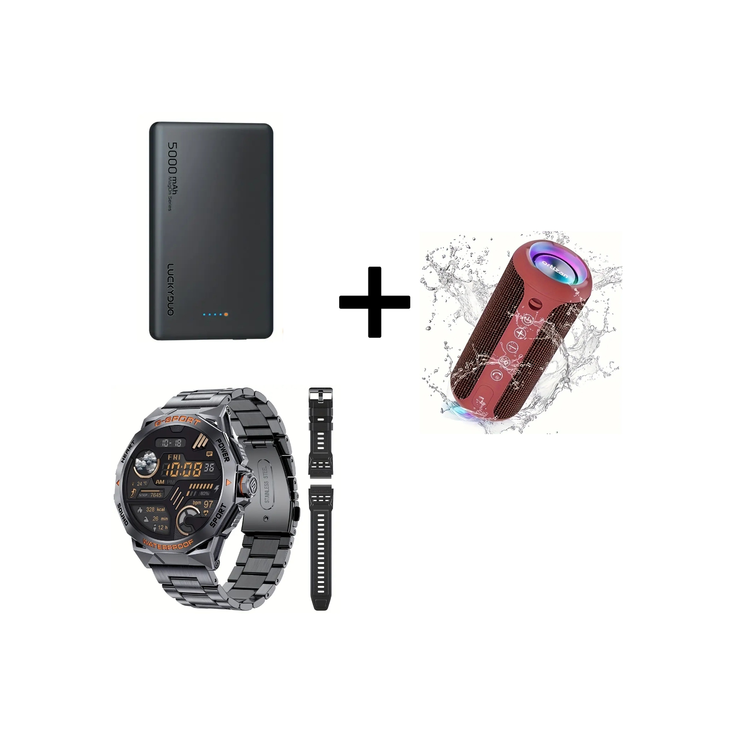 Magnetic 5000mAh Power Bank, 24W Wireless Speaker, 1.43" Fitness Smartwatch for Android & iPhone