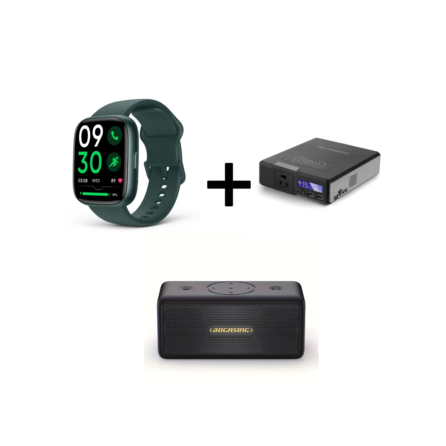 Chargeur portable de 41600&nbsp;mAh avec prise c.a., haut-parleur sans fil 40&nbsp;W, montre intelligente de 1,83&nbsp;po avec suivi d'activité et