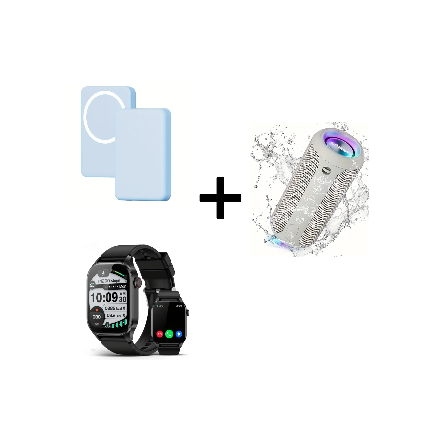 Multi-Function Smart Watches for Men and Women, 2.04" AMOLED Touch Screen, Wireless Outdoor Speaker, 5000mAh Magnetic Power Bank for iPhone