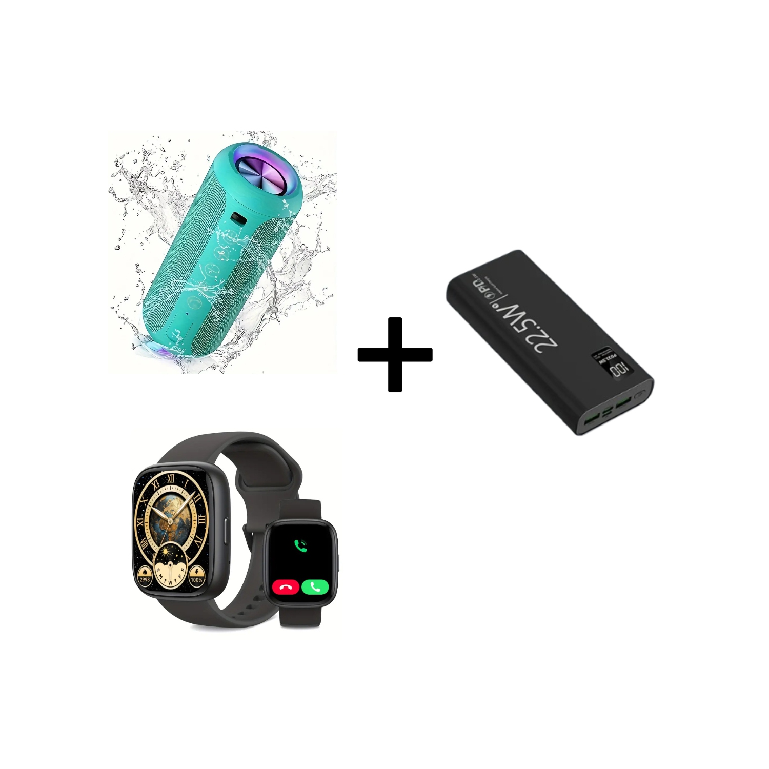 20,000mAh Portable Power Bank, Wireless Speaker with 24W Sound, 1.83" HD Smartwatch with Fitness Tracking and Alexa