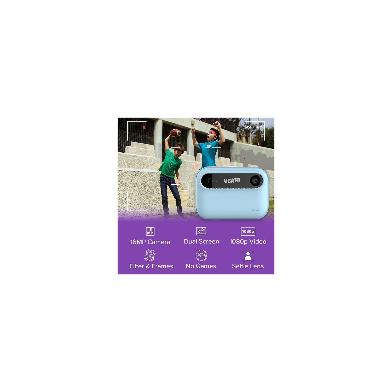 New myFirst Camera Insta 20 - Instant Print Digital Camera for Kids with 16MP Photos, Video 1080P, Selfie Lens, Thermal Printing No Ink, Micro SD Card