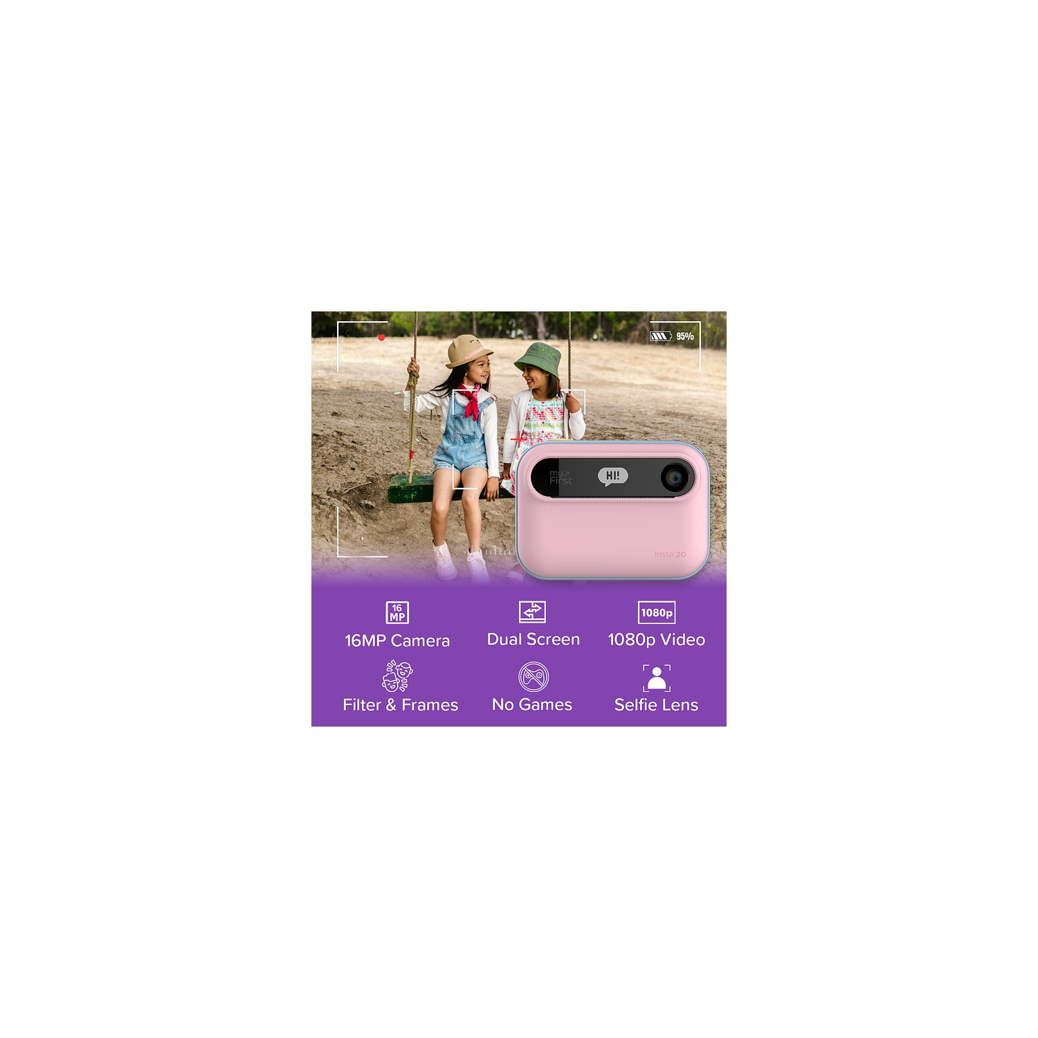 New myFirst Camera Insta 20 - Instant Print Digital Camera for Kids with 16MP Photos, Video 1080P, Selfie Lens, Thermal Printing No Ink, MicroSD Card