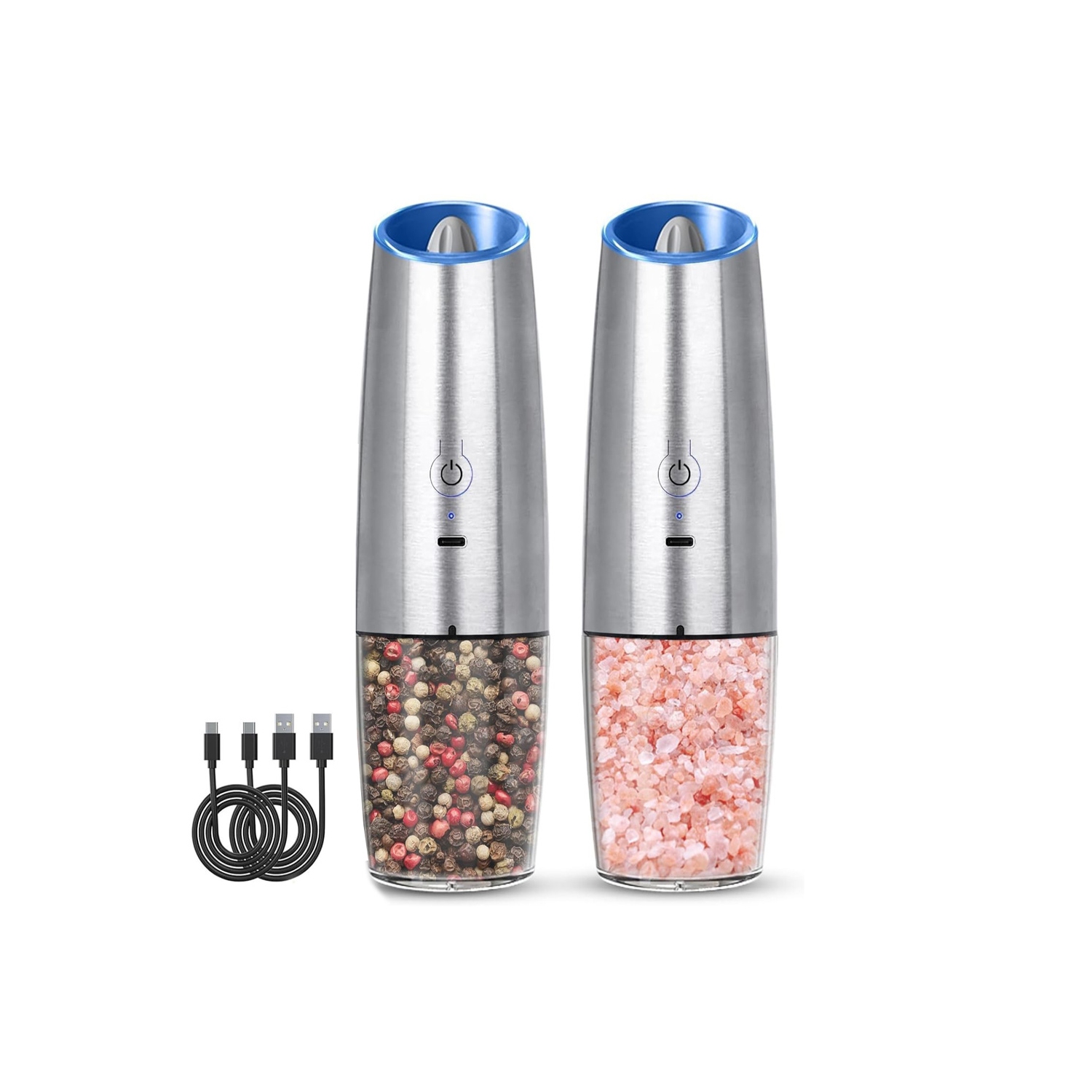 Ensemble de 2 moulins à sel et à poivre électriques d'AxGear, rechargeables par USB, style moderne et durable