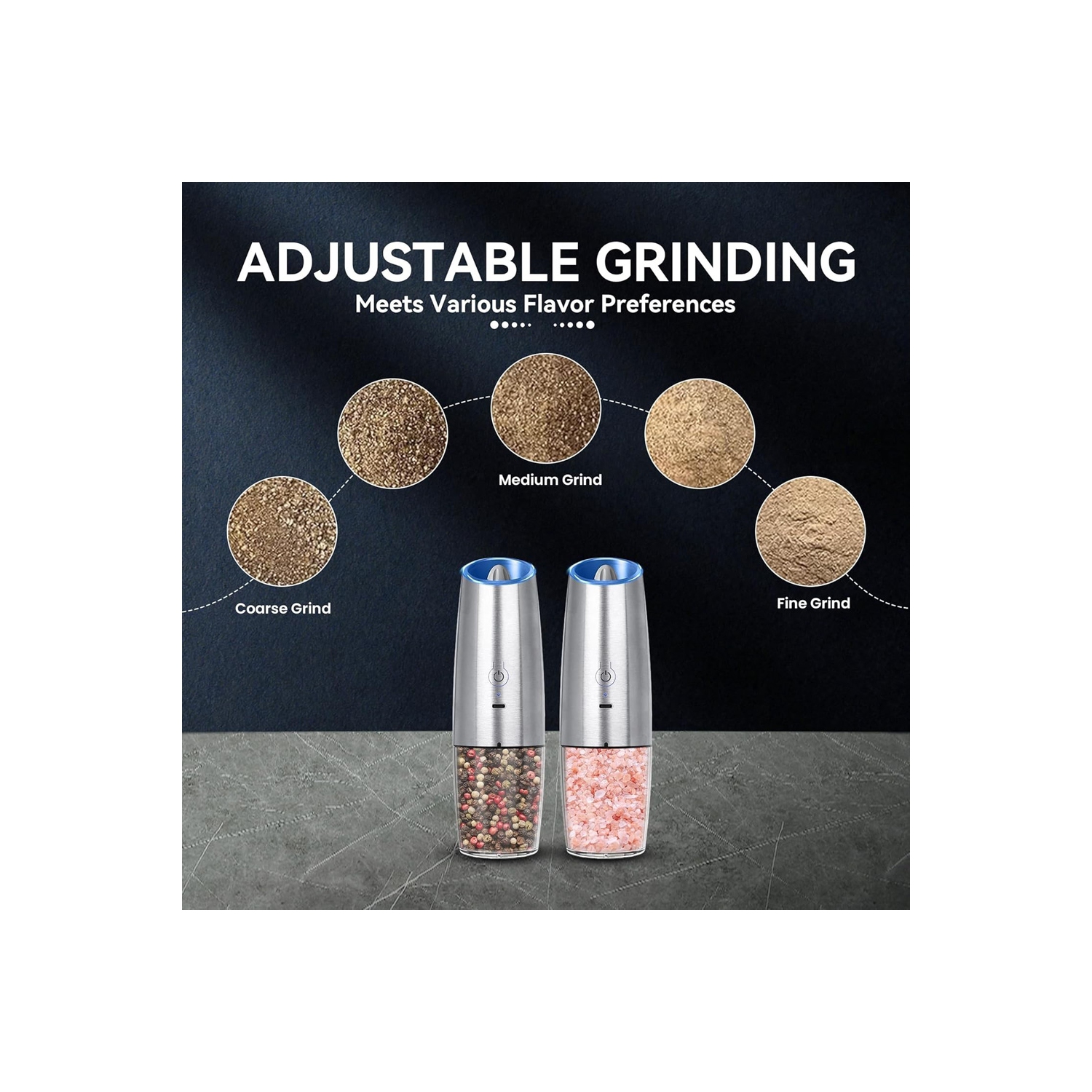 Ensemble de 2 moulins à sel et à poivre électriques d'AxGear, rechargeables par USB, style moderne et durable