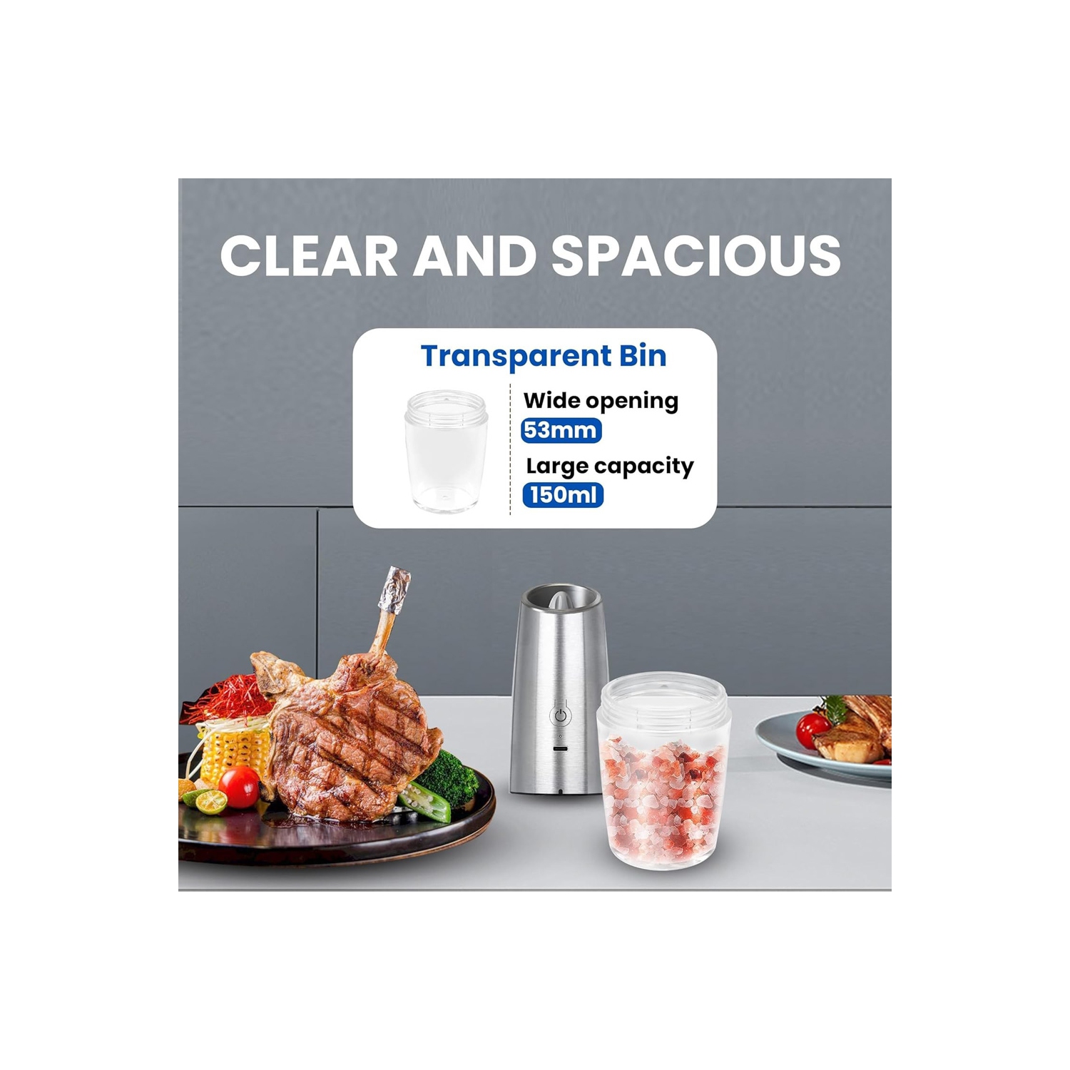 Ensemble de 2 moulins à sel et à poivre électriques d'AxGear, rechargeables par USB, style moderne et durable