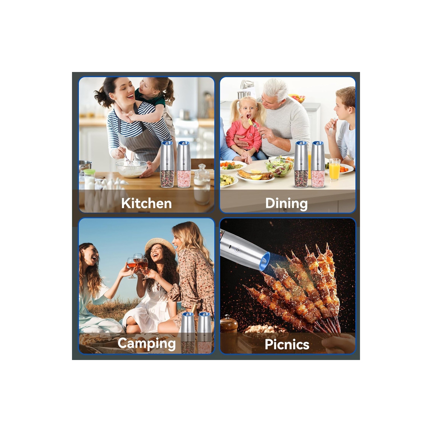 Ensemble de 2 moulins à sel et à poivre électriques d'AxGear, rechargeables par USB, style moderne et durable