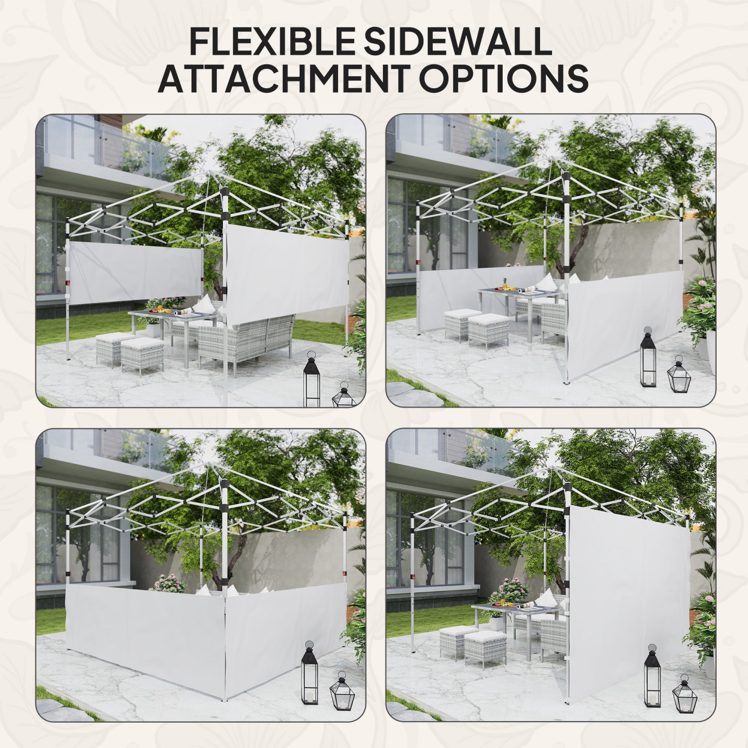 Demi-parois Outsunny 2 PCS pour auvent escamotable de 10 x 10 pi ou 10 x 20 pi, 2 paquets de demi-parois seulement, blanc