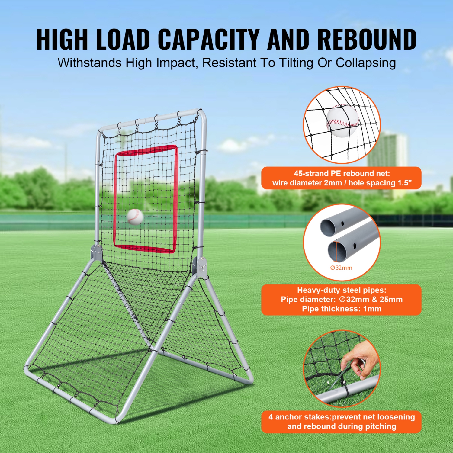VEVOR 3.5 x 6 ft Baseball And Softball Rebounder Net,PitchBack Baseball and Softball Pitchback Net, Fielding Trainer, Bounce Back Net for