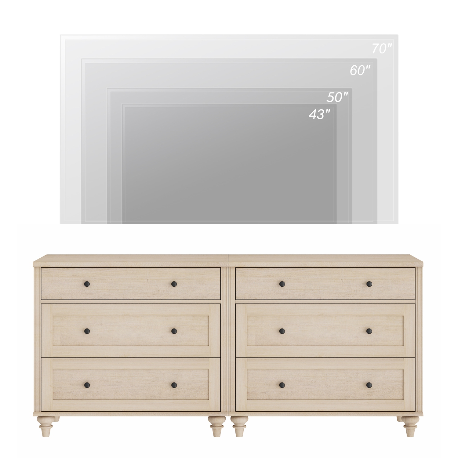 WAMPAT Dresser for Bedroom with 6 Drawers, Beige Kids Dressers with Wide Chest of Drawers, Mid Century Modern Wooden Closet Storage Organizer for